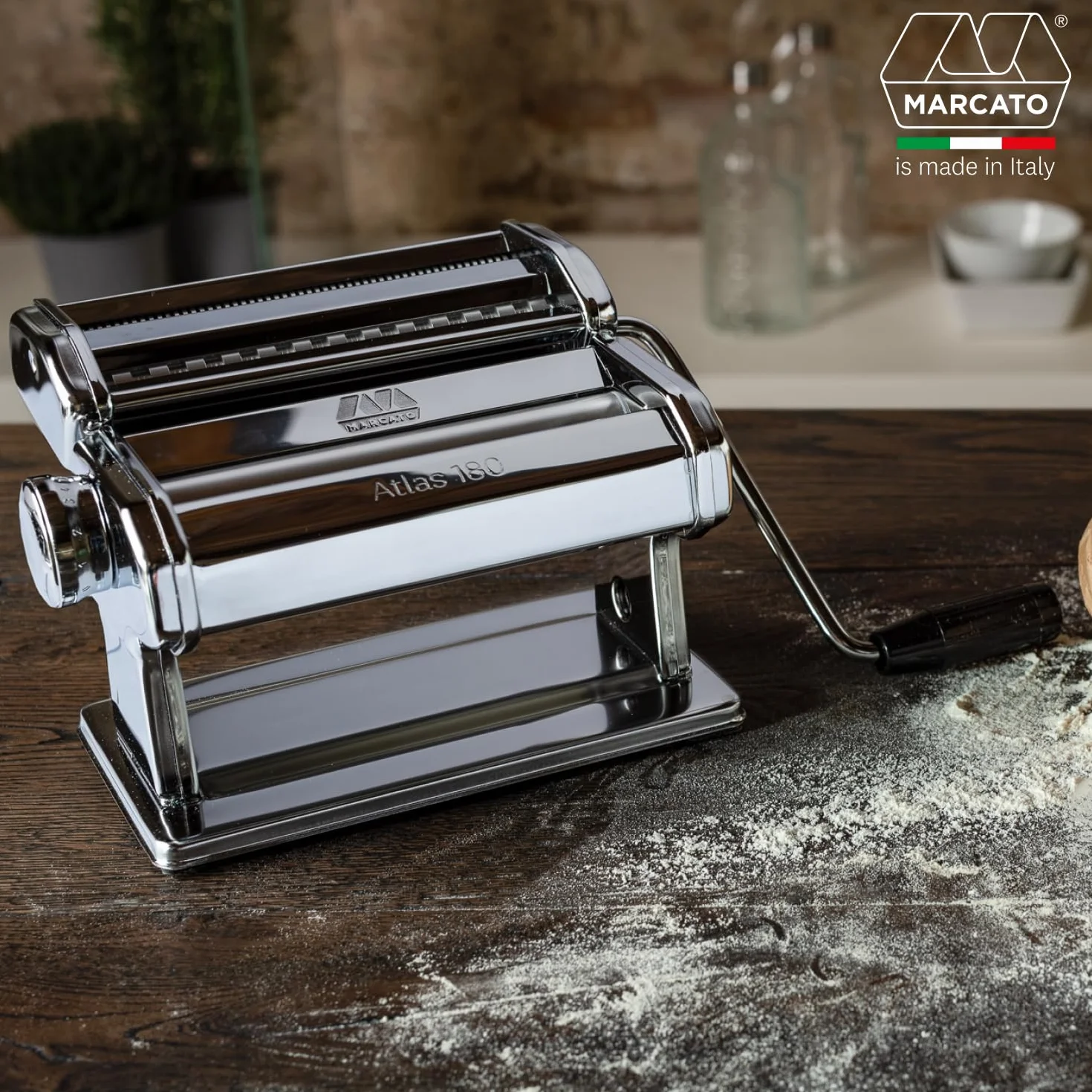 Marcato Atlas 180 Máquina para Pasta Acero Cromado 3 Accesorios