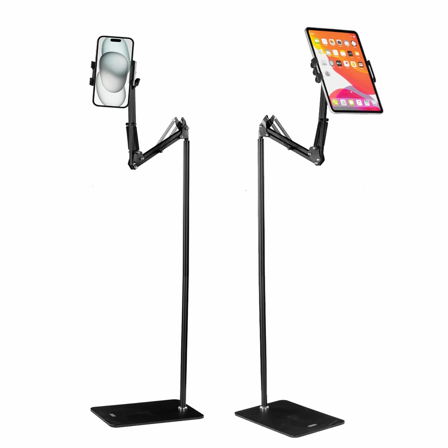 Soporte de suelo para tablet para Apple iPhone 15 13 12 11 XR Xs X Plus Pro Max iPad 7 6 5 4 Mini Air 2021 2022 360 grados giratorio metal soporte ajustable C137 altura ajustable varilla de metal