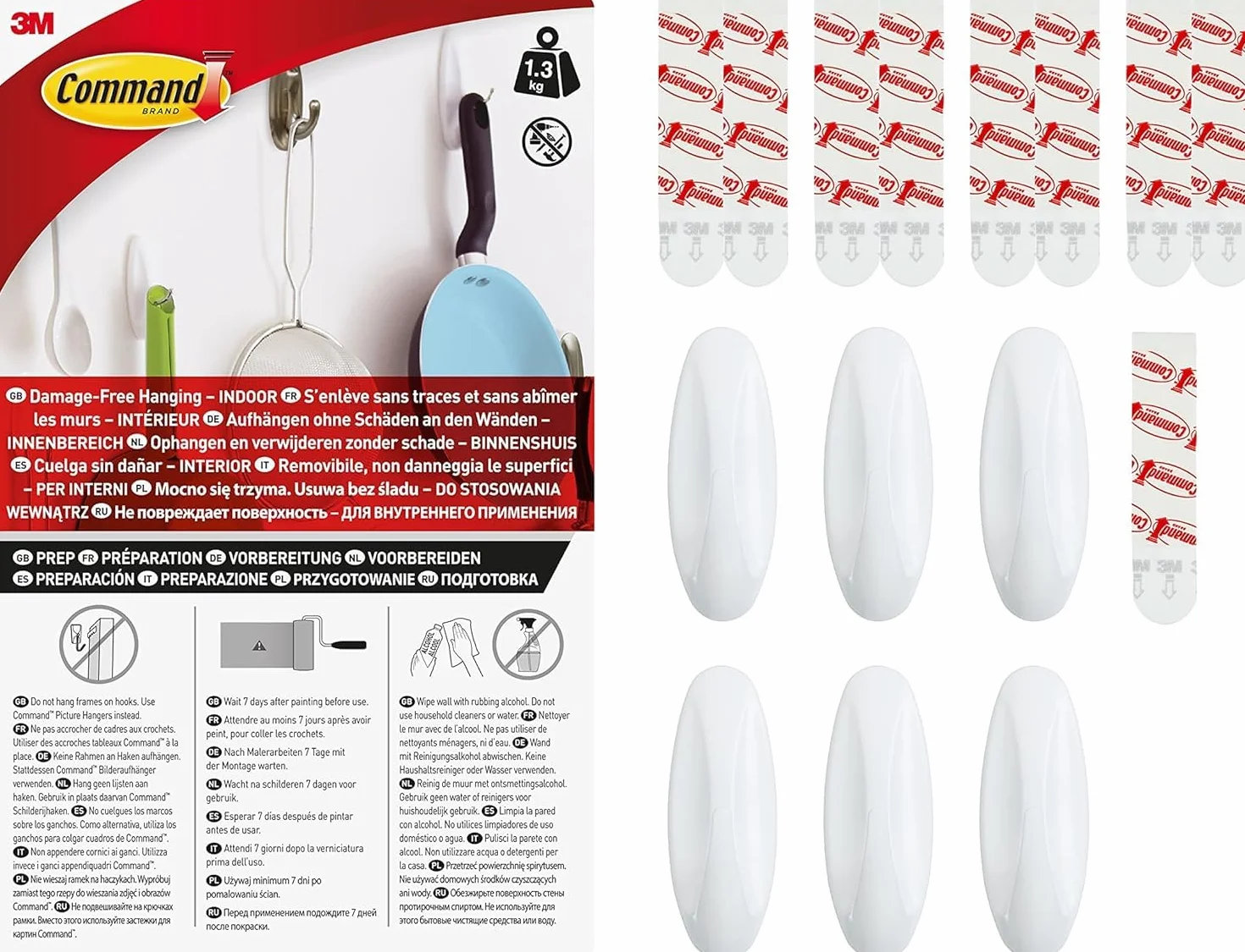 Command Ganchos de Diseño Medianos Blanco 6 Ganchos 9 Tiras Medianas Interior