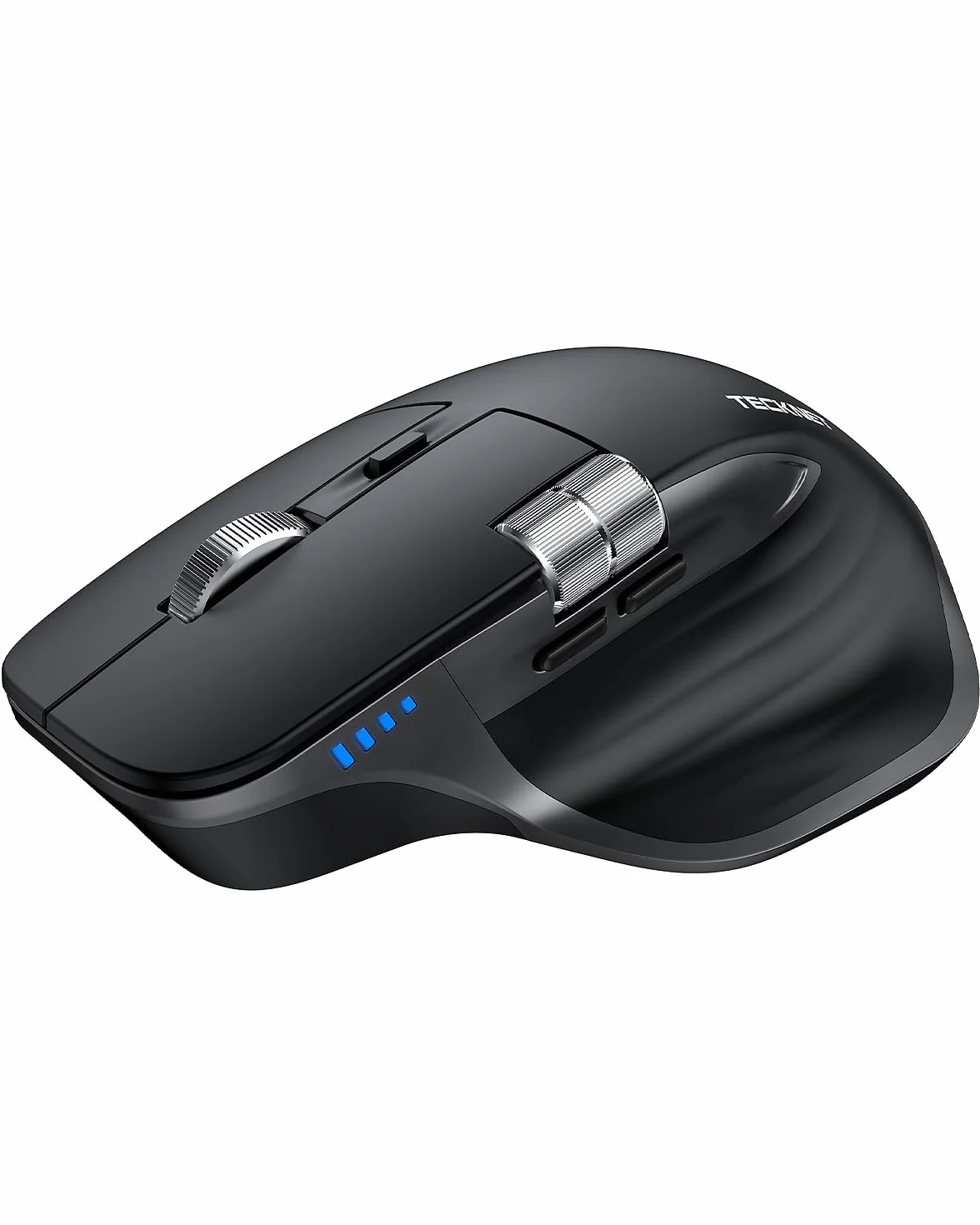 TECKNET Ratón Inalámbrico, 3 Modos (BT 5.3/5.0+2.4G) Recargable Ratón Bluetooth Silencioso con Rueda de Desplazamiento Lateral, 6 Niveles dpi Ajustables Compatible con Windows, macOS, PC - Negro