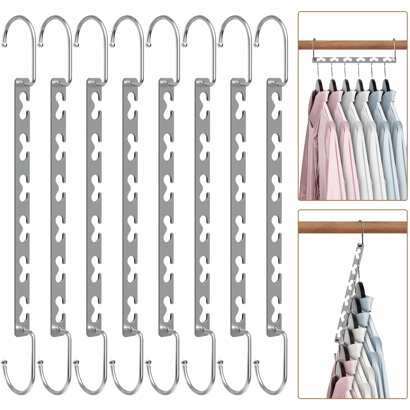 Magic - Perchas de metal resistentes para ahorrar espacio, organizador de armario, ahorro de espacio, paquete de 8 perchas en cascada