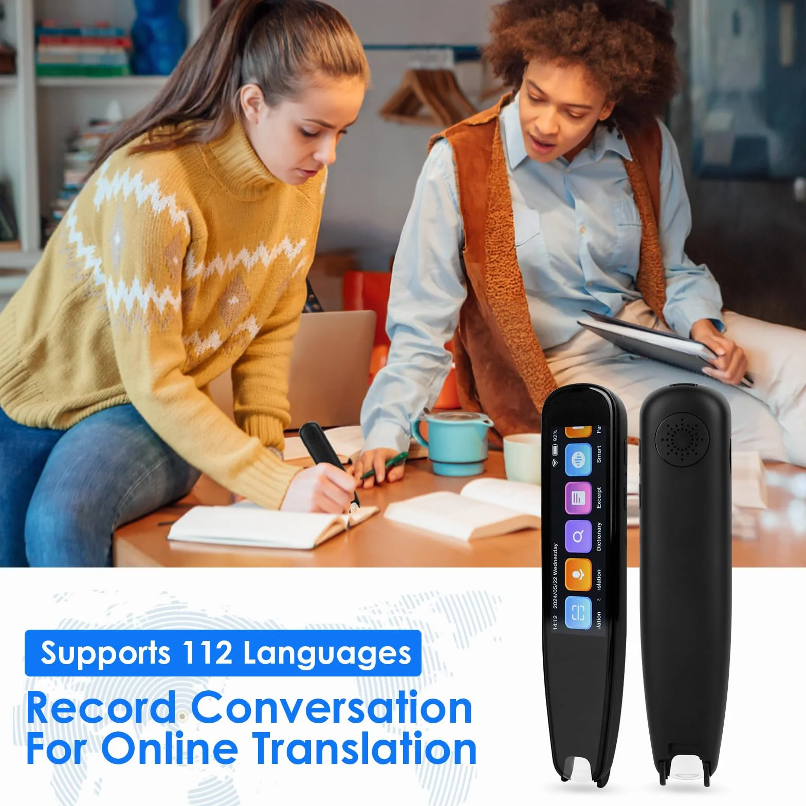 ConBlom Lápiz de traductor de escaneo, 142 idiomas en línea, lector de escaneo, lápiz de lectura con pantalla táctil de 3,7 pulgadas, lápiz de lectura en tiempo real para dislexia, 10 idiomas sin