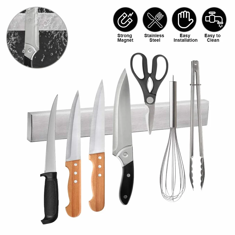 Ninonly Barra Magnética para Cuchillos 30cm, Soporte Adhesivo de Acero Inoxidable para Cocina