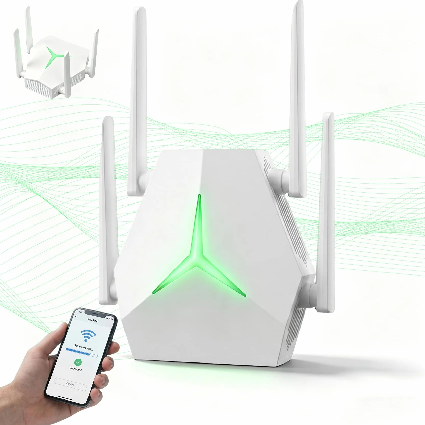 Repetidor WiFi Largo Alcance 1167Mbps, Extensor Señal Doble Banda 2.4G+5G para Casas Grandes Oficinas, Elimina Zonas Muertas