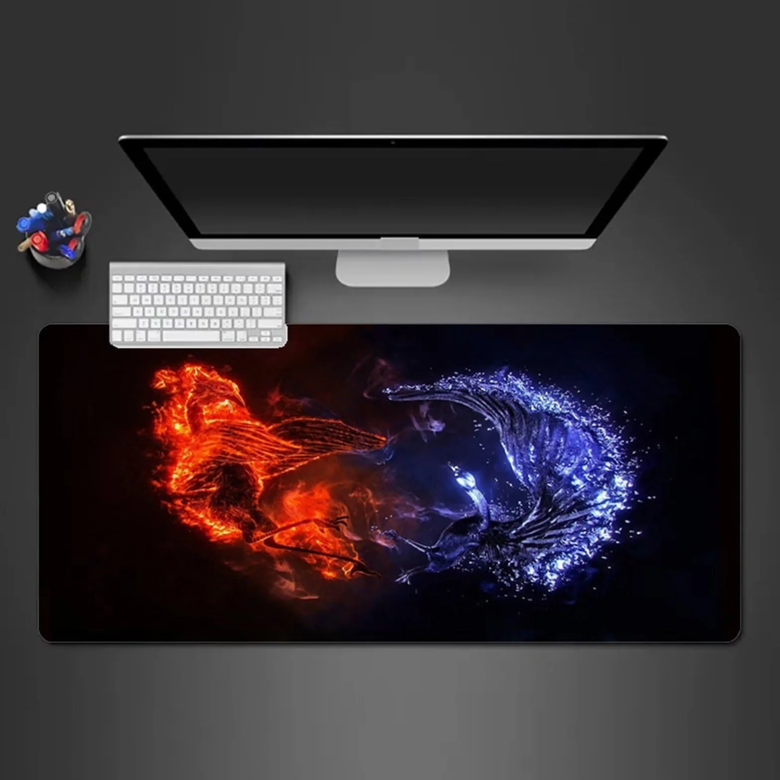 Alfombrilla Raton Gaming XXL 1200x600x2cm Alfombrilla de Ratón Grande Alfombrilla Gaming de Escritorio con Base Antideslizante para Gamers PC y Portátil (Rojo Azul)