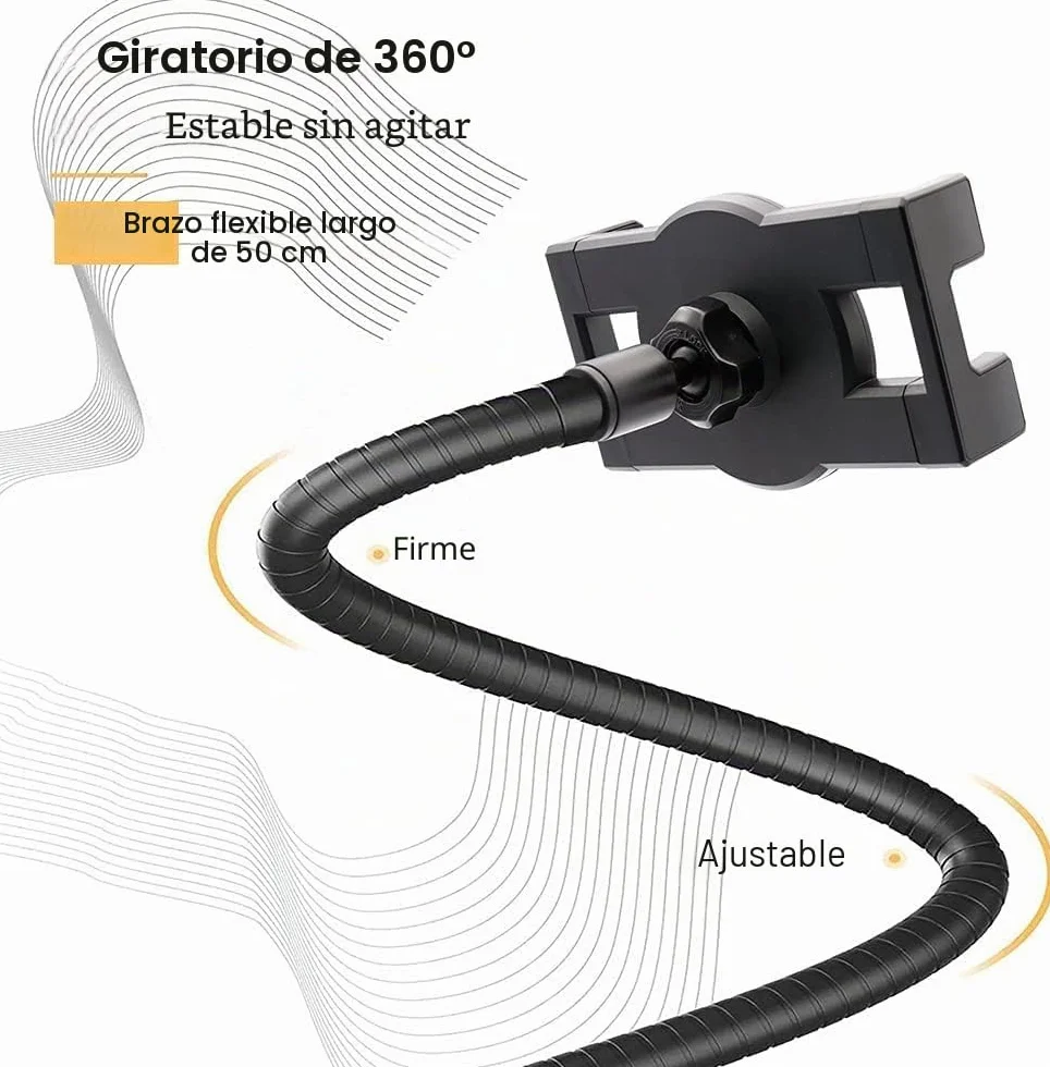 Soporte Tablet para Escritorio, Mesa o Cama con Cuello de Cisne (50 cm) | Soporte Tablet con Brazo Metálico Flexible para iPad Pro 12,9 10,5 9,7 Air Mini 5 4 3 2, iPhone y 4-13" Móviles y Tablets