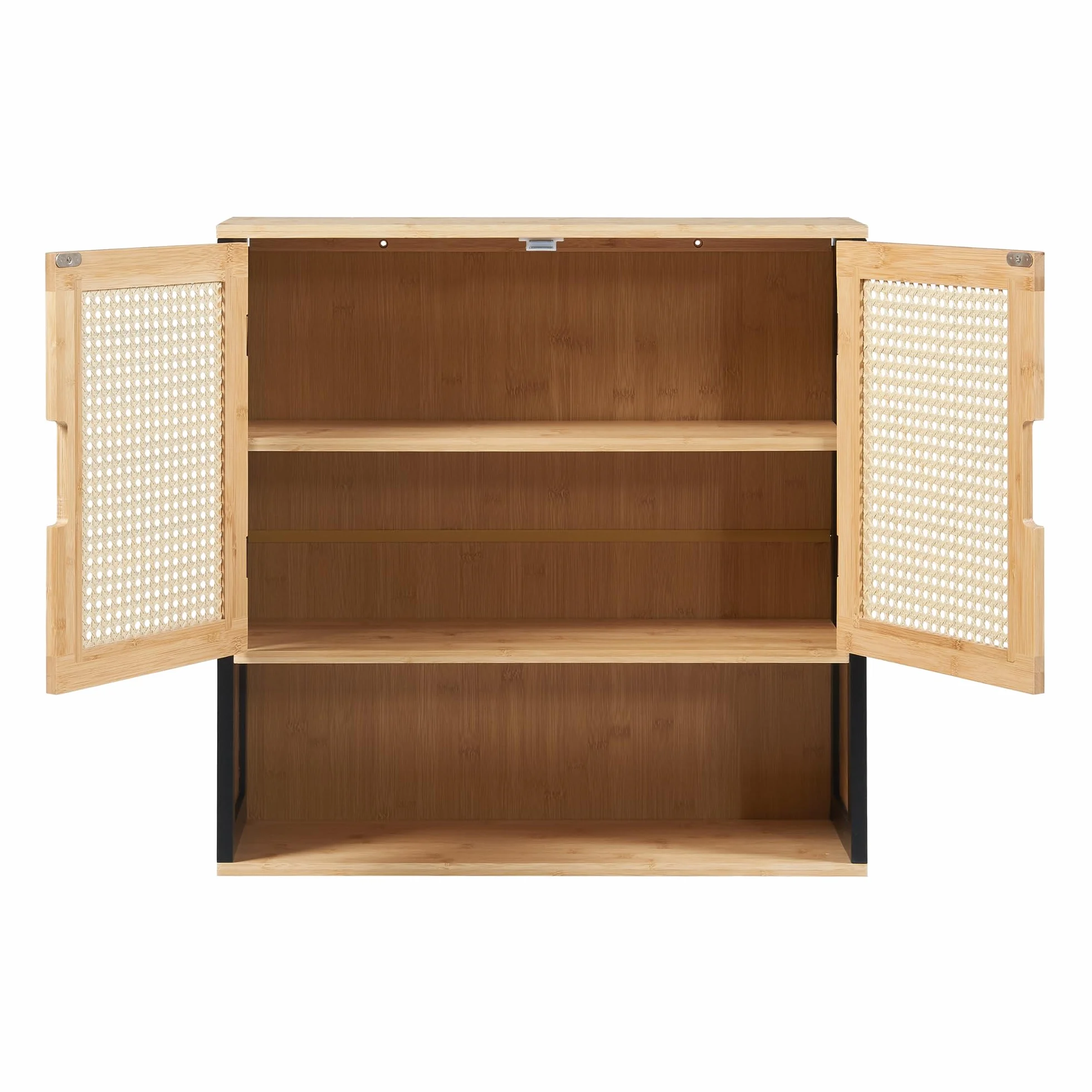 Mueble de Baño Tervola con Puertas Estantería de Pared MDF Bambú 60 x 60 x 20 cm Negro/Natural