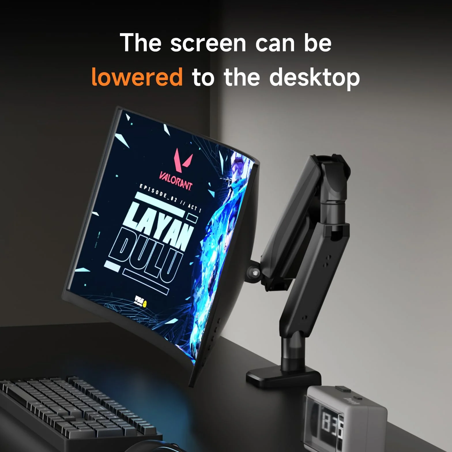 Pholiten Brazo de Monitor Ajustable en Altura para Pantallas Planas y Curvas de 49″, VESA 75x75/100x100, Capacidad de Carga de 15 kg, Ajuste de Resorte de Gas
