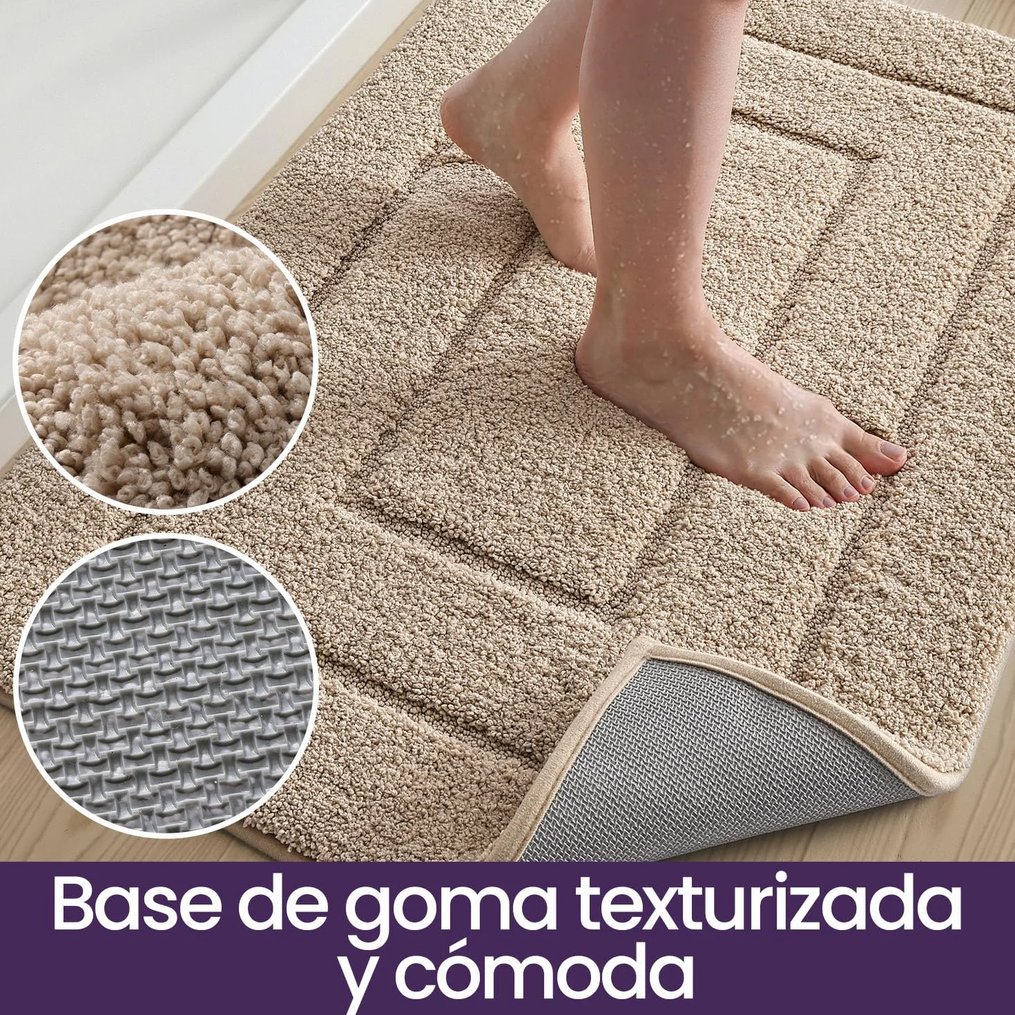 Alfombra Baño Antideslizante 40 x 60 cm Microfibra Súper Absorbente Lavable Máquina Beige