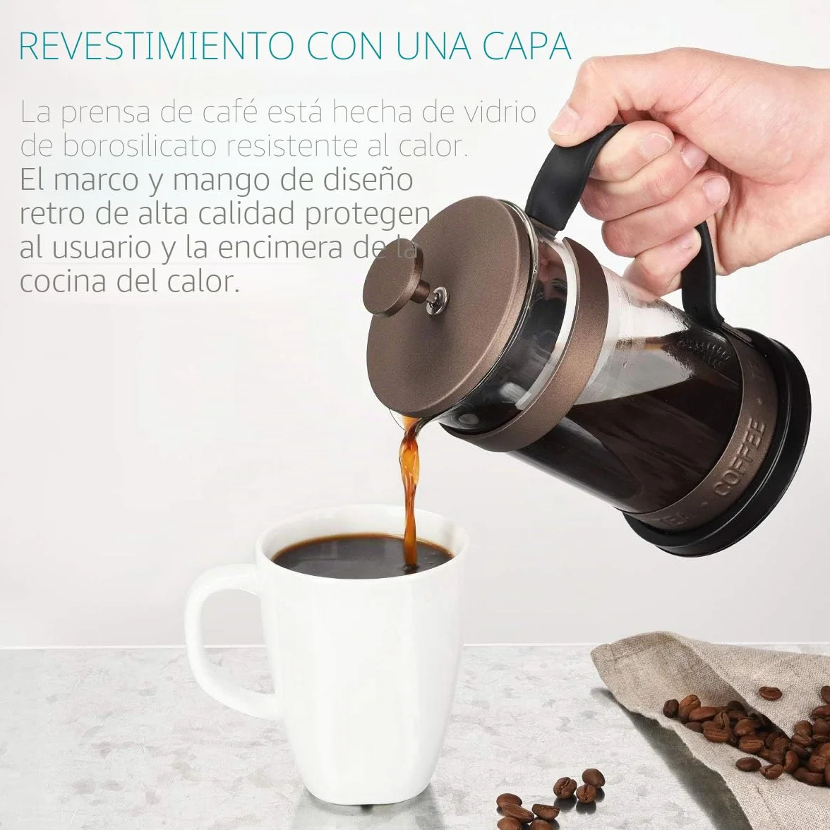 Cafetera Francesa de Acero Inoxidable 350ML Navaris - Cafetera de émbolo 3 Tazas con Jarra de Vidrio