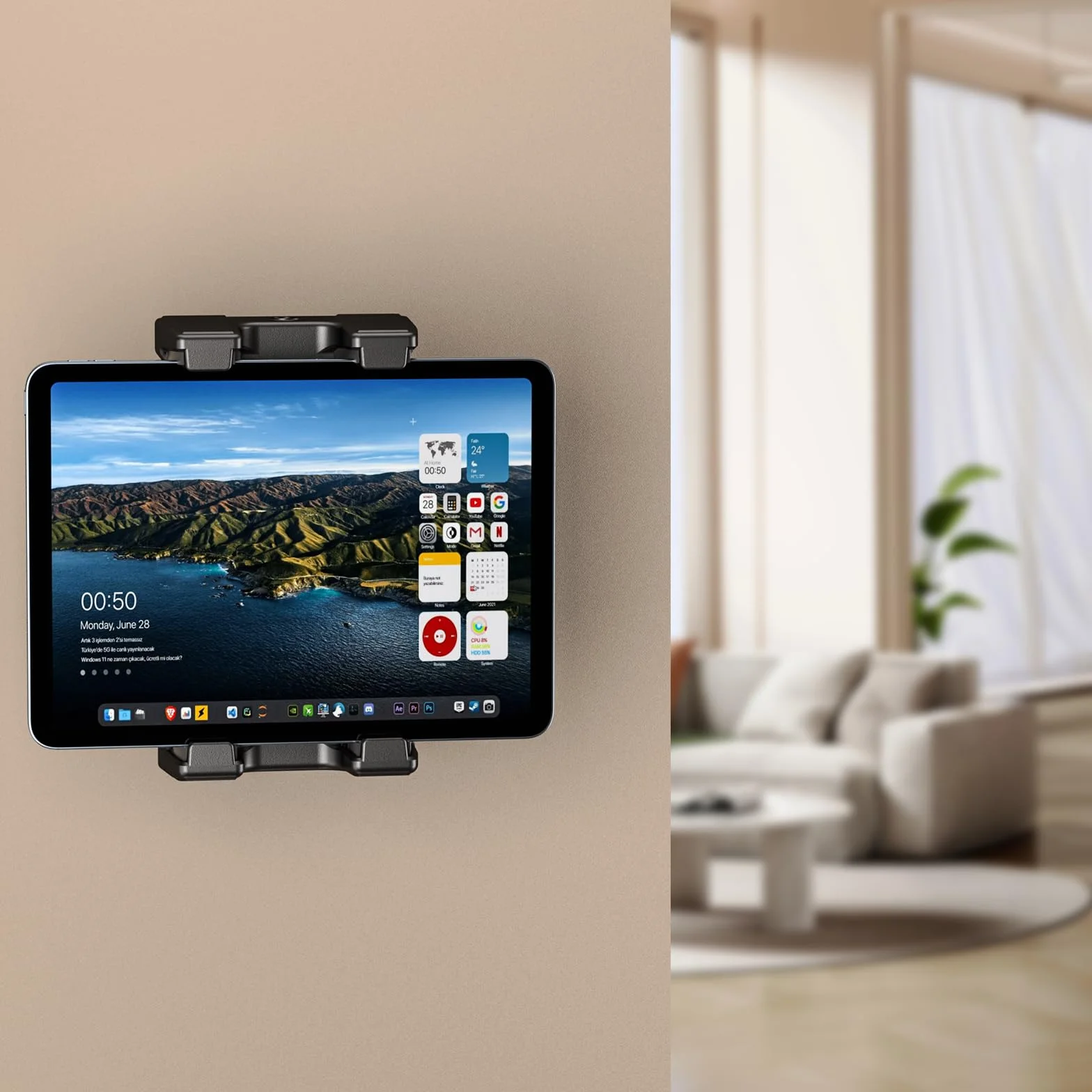 OHLPRO Soporte Tablet Pared, Soporte de Pared para iPad Rotación de 360°, Soporte de Pared Ajustable Compatible con 5-13" iPad Pro Mini Air iPhone 17 Galaxy Tab Kindle Fire Switch, para Barco Armario