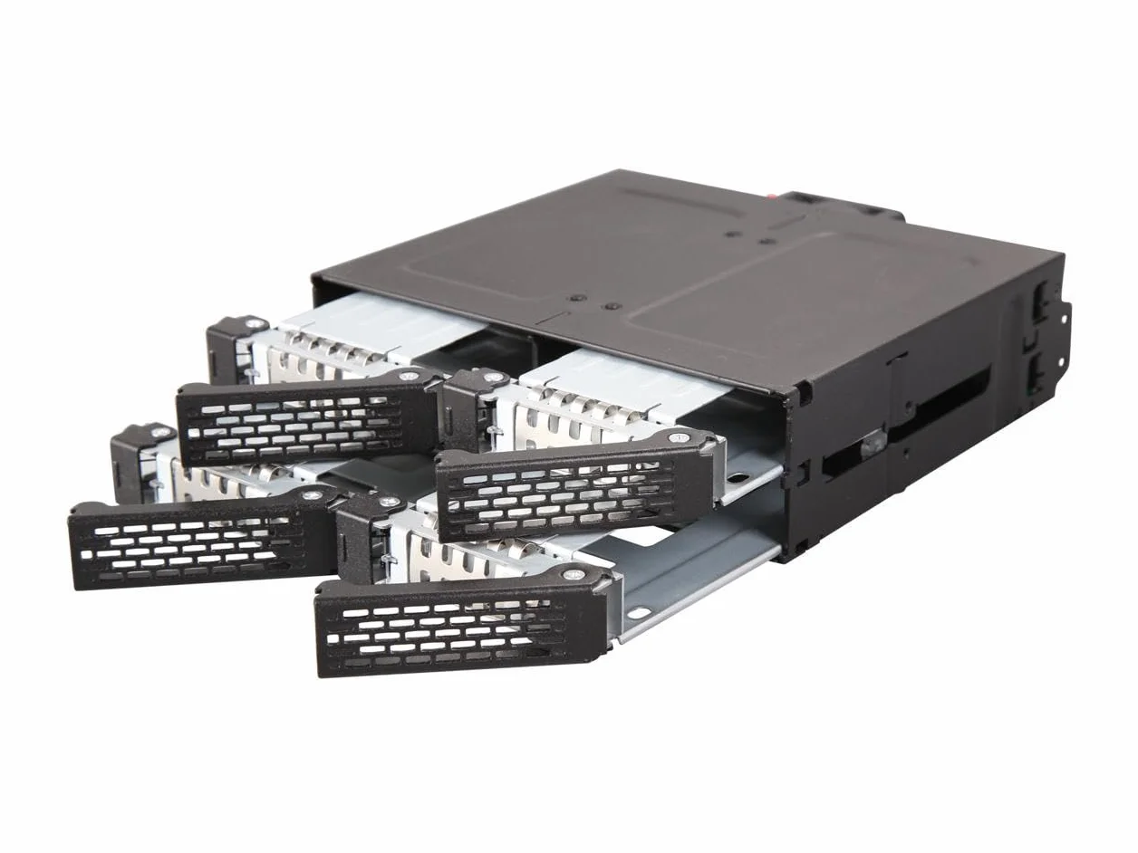 ICY DOCK ToughArmor MB607SP-B Placa Posterior de Jaula de Servicio Pesado, Rack móvil de Metal, Caja de Rack Hot Swap para 4 x SSD o 2.5'' SATA HDD en 1 x 5.25'' bahía