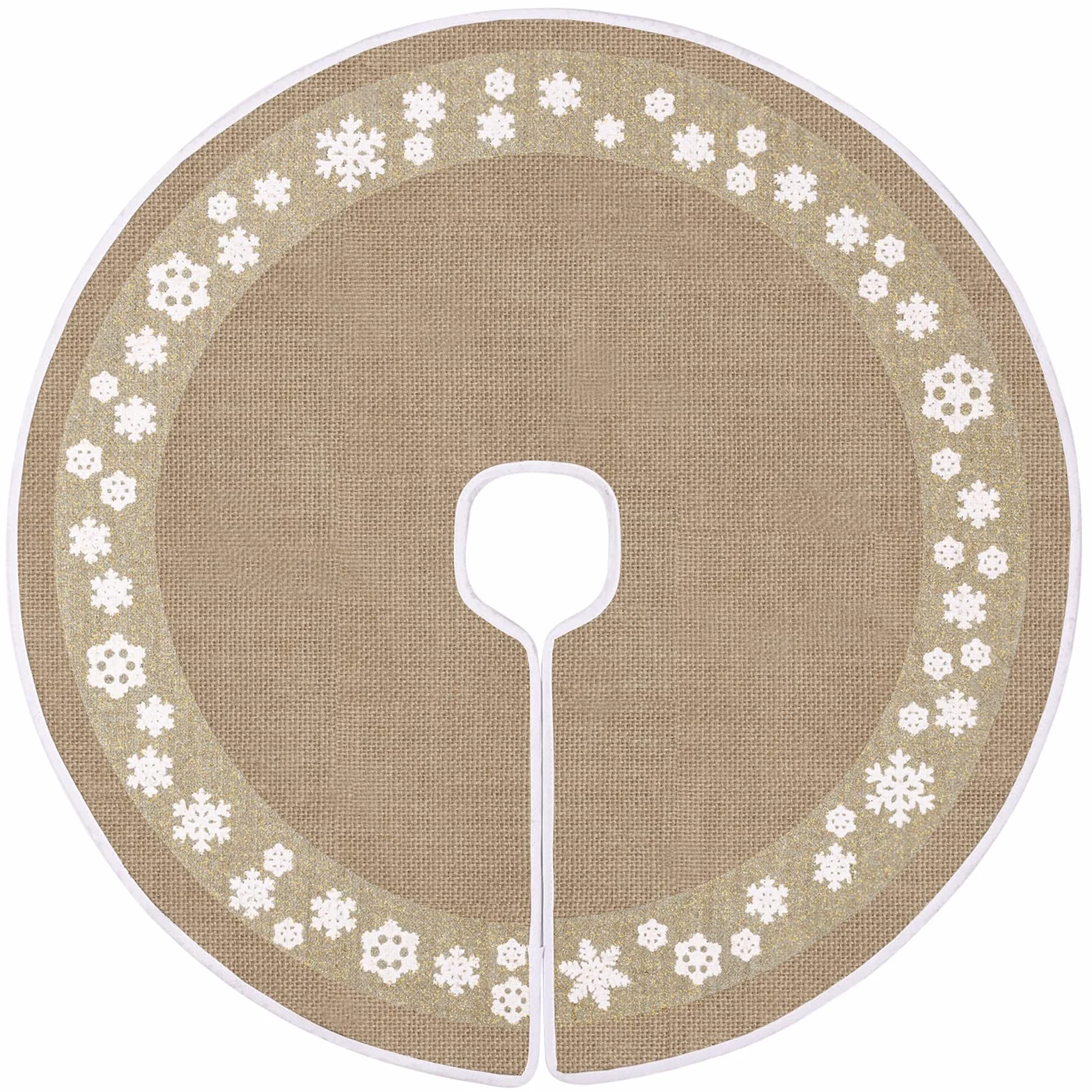 MACTING Mantel para árbol de Navidad 76 cm redondo lino brillo dorado copos de nieve decoración navideña