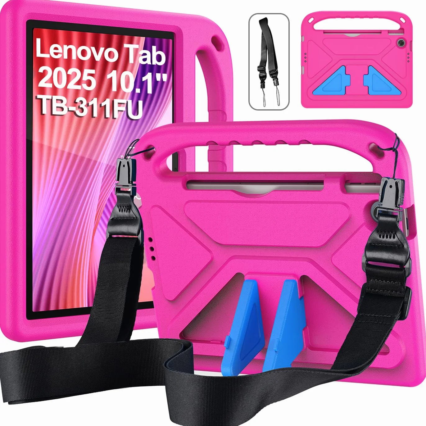 Funda Infantil para Lenovo Tab Tablet 10.1 Pulgadas 2025 (TB-311FU/TB-311XU), Ligera a Prueba de Golpes, con asa Infantil y Correa para el Hombro, Magenta