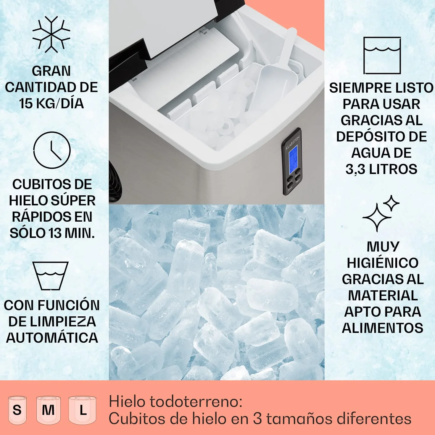Klarstein Mr. Frost Máquina de hacer hielo 150 W 15 kg 3,3 L Negro