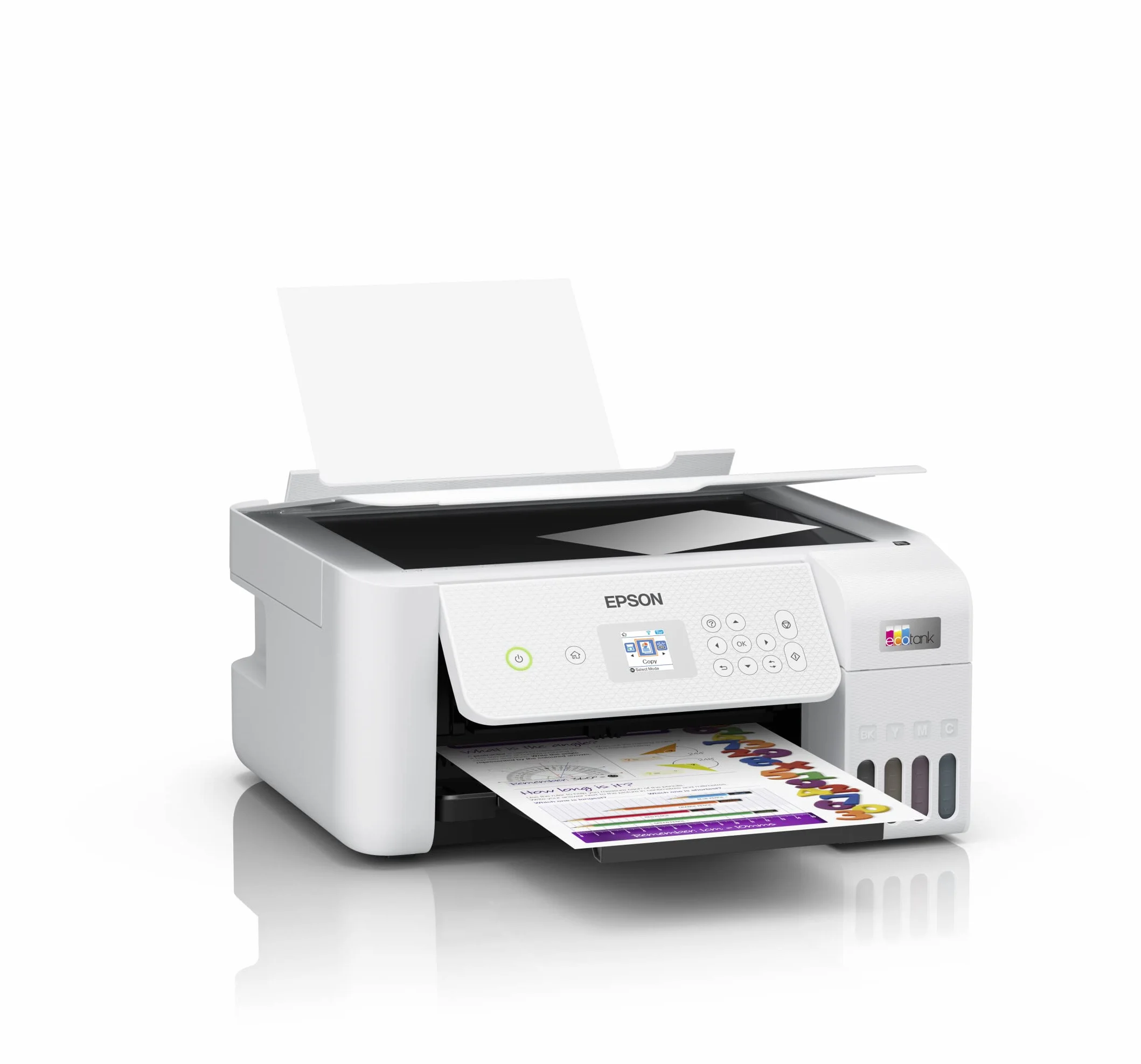Epson EcoTank ET-2826, Impresora WiFi A4 Multifunción con Depósito de Tinta Recargable y Pantalla LCD, 3 en 1: Impresión, Copiadora, Escáner, Mobile Printing, Blanco