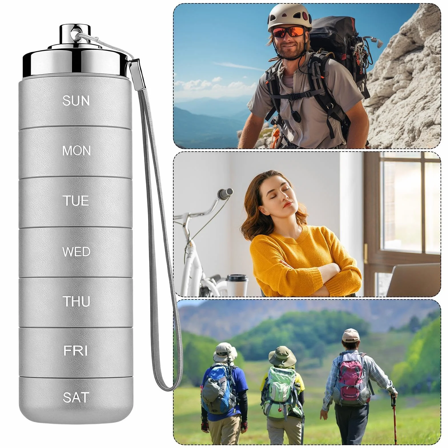 Metal Travel Pill Organizer 14.5x4.5cm Aluminum 7-Day Pillbox Waterproof Large Capacity Weekly Pill Organizer