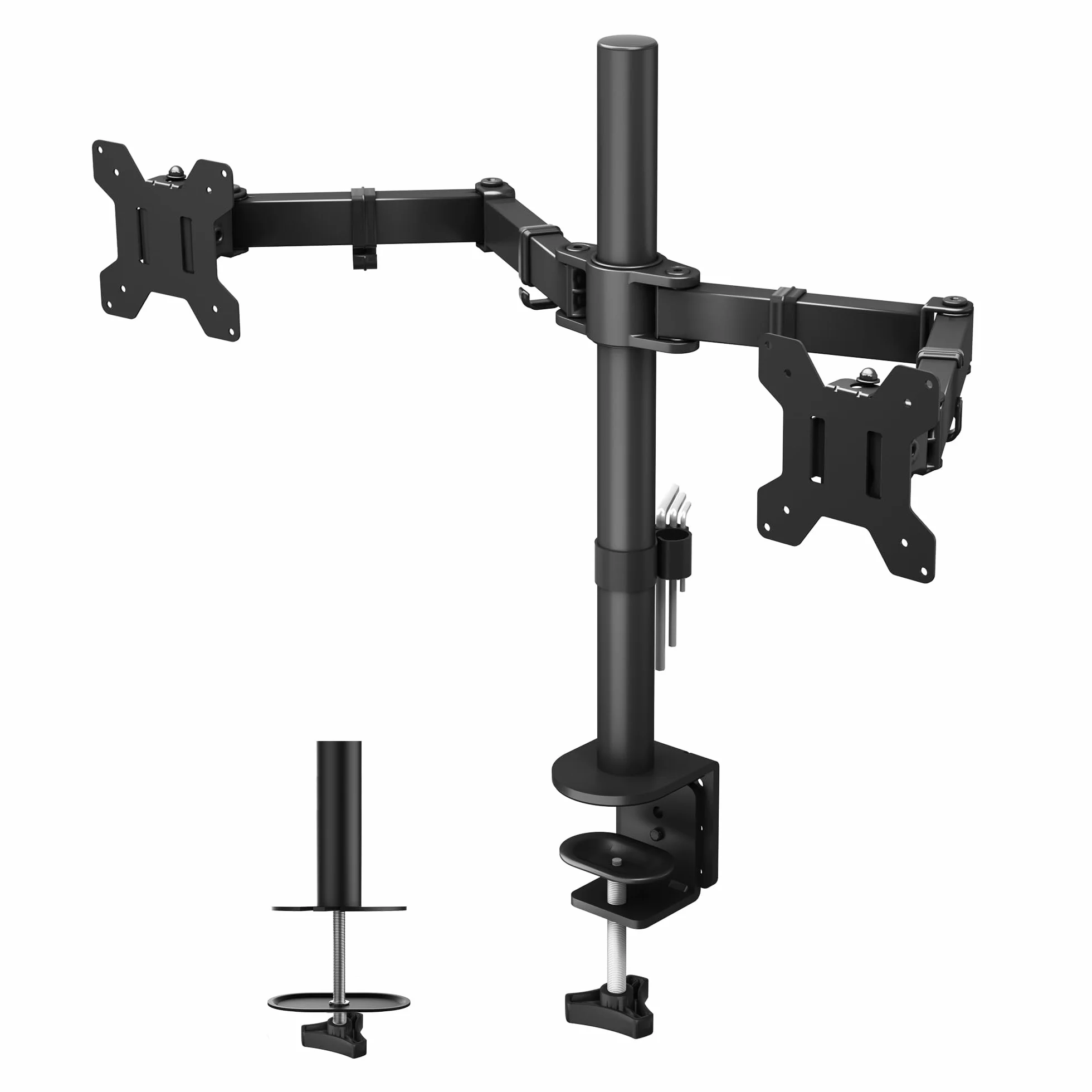 BONTEC Soporte Monitor Doble para Monitor 13-27 Pulgadas LED/LCD, Soporte 2 Monitores Peso Máximo 10KG de Cada Brazo, Giro de 360° y Rotación de 180°, Altura Ajustable, VESA 75/100 mm, Negro