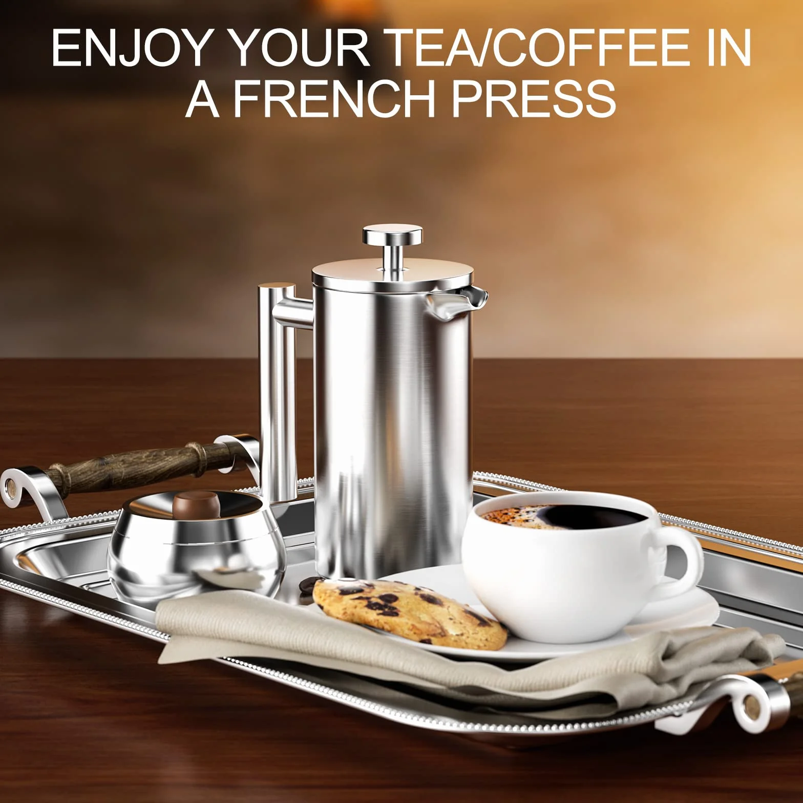 Cafetera de Prensa Francesa 350 ml, Filtro Triple Acero Inoxidable, Resistente al Calor, para Hogar Viajes Camping