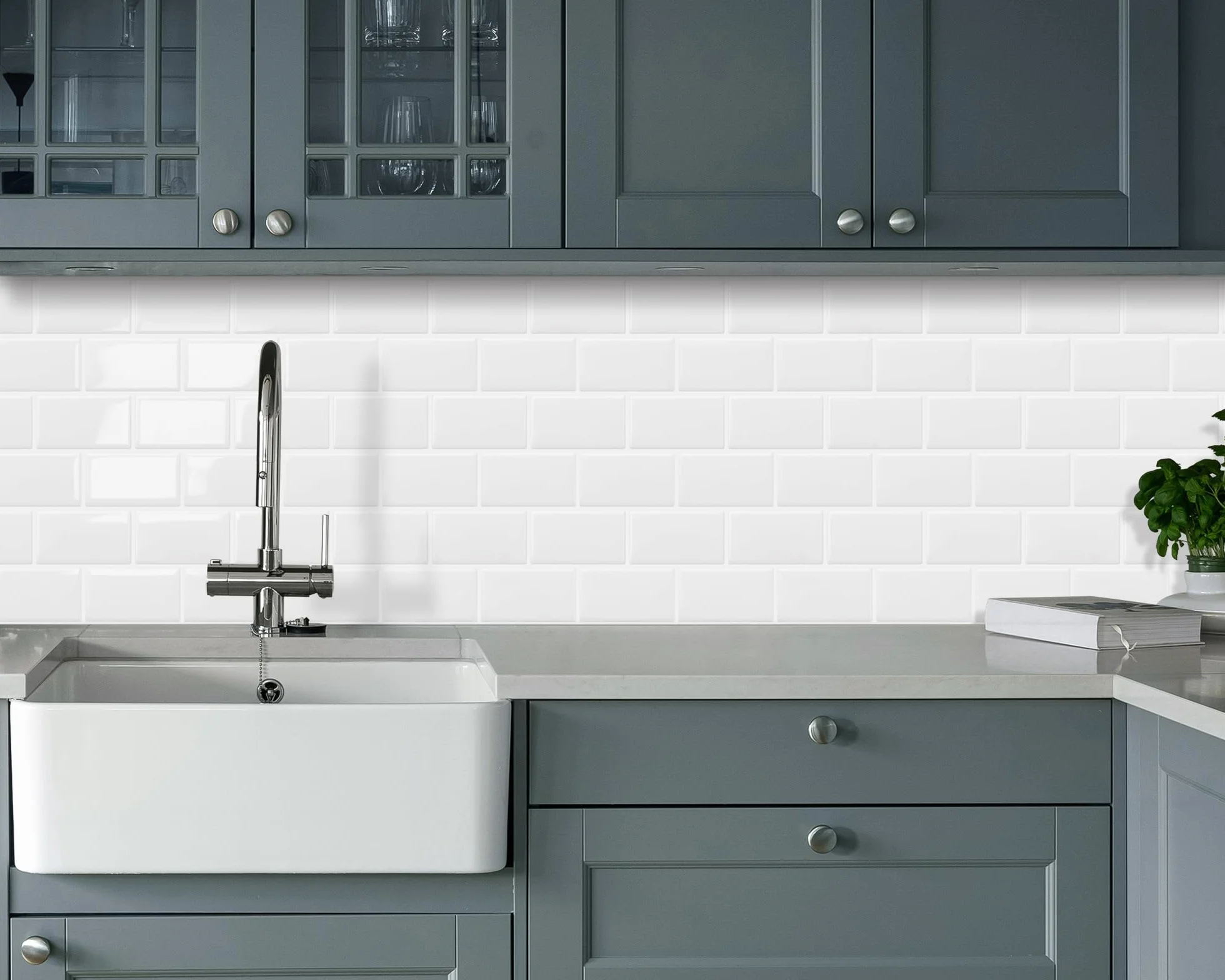 DEWOO Autoadhesivos Vinilo Baldosas Azulejos Adhesivos Pared Cocina Baño Metro Blanco 30.5x30.5cm