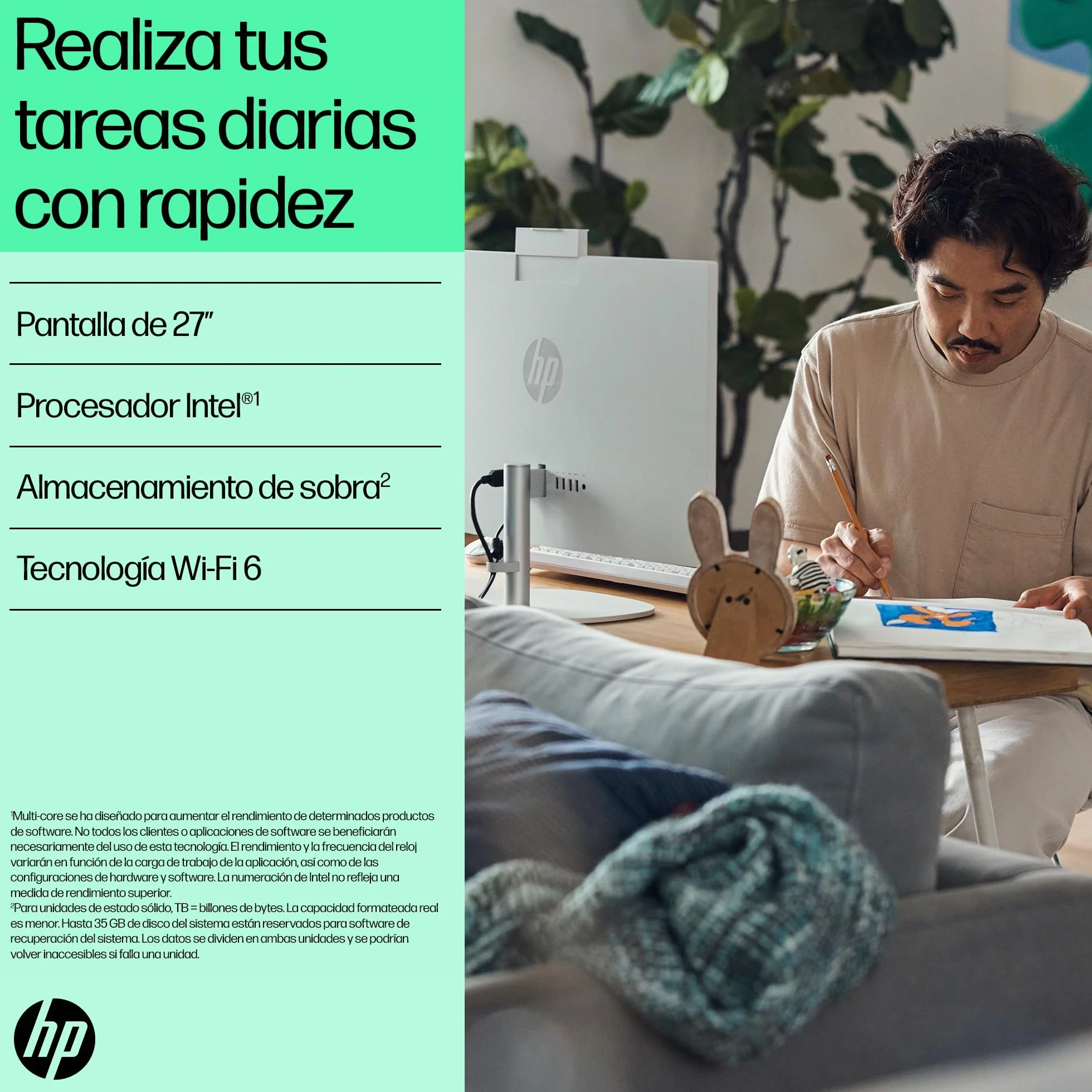 HP All-in-One 27-cr0073ns - Ordenador de sobremesa 27" Full HD con cámara, Teclado y ratón inalámbricos (Intel Core i5-1334U, 16GB RAM, 1TB SSD, Intel UHD Graphics, Windows) Blanco