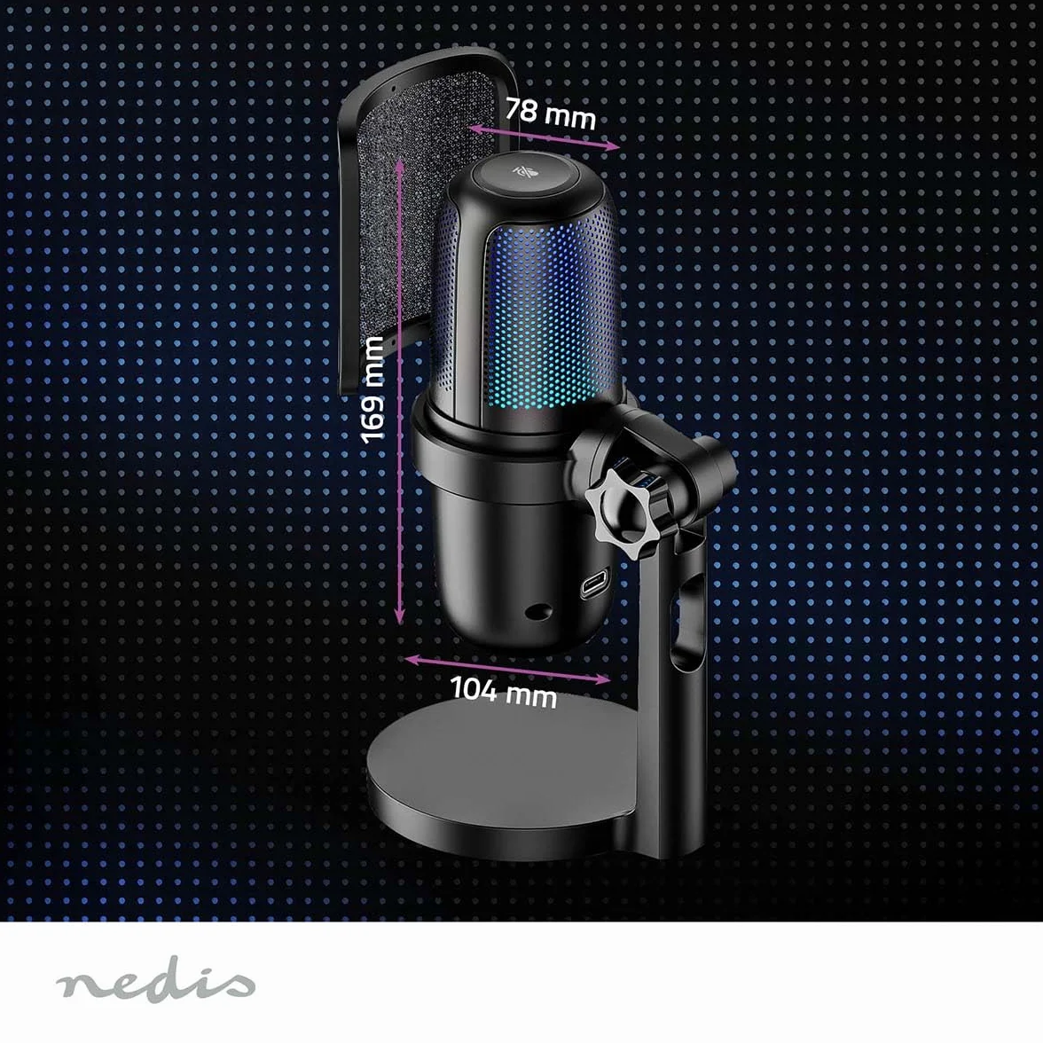 NEDIS Micrófono para Streaming y Gaming - Utilizado para: sobremesa/portátil - USB Type-A - Interruptor de Encendido/Apagado - Filtro Pop