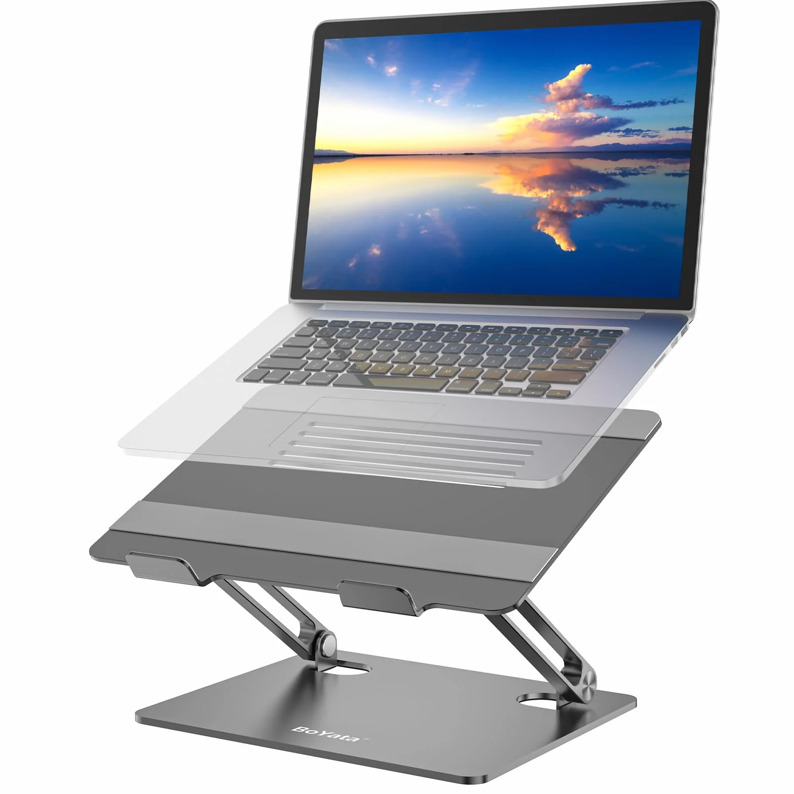 BoYata Soporte Portátil, Soporte Ergonómico Ajustable para Computadora Portátil, Laptop Stand Compatible con MacBook Pro, HP, DELL, Acer, Computadoras Portátiles de 10-15"-Gris