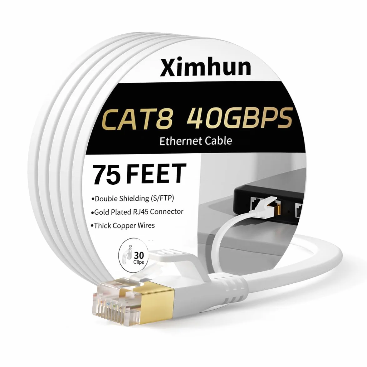 Cable plano Ethernet Cat 8 de 75 pies