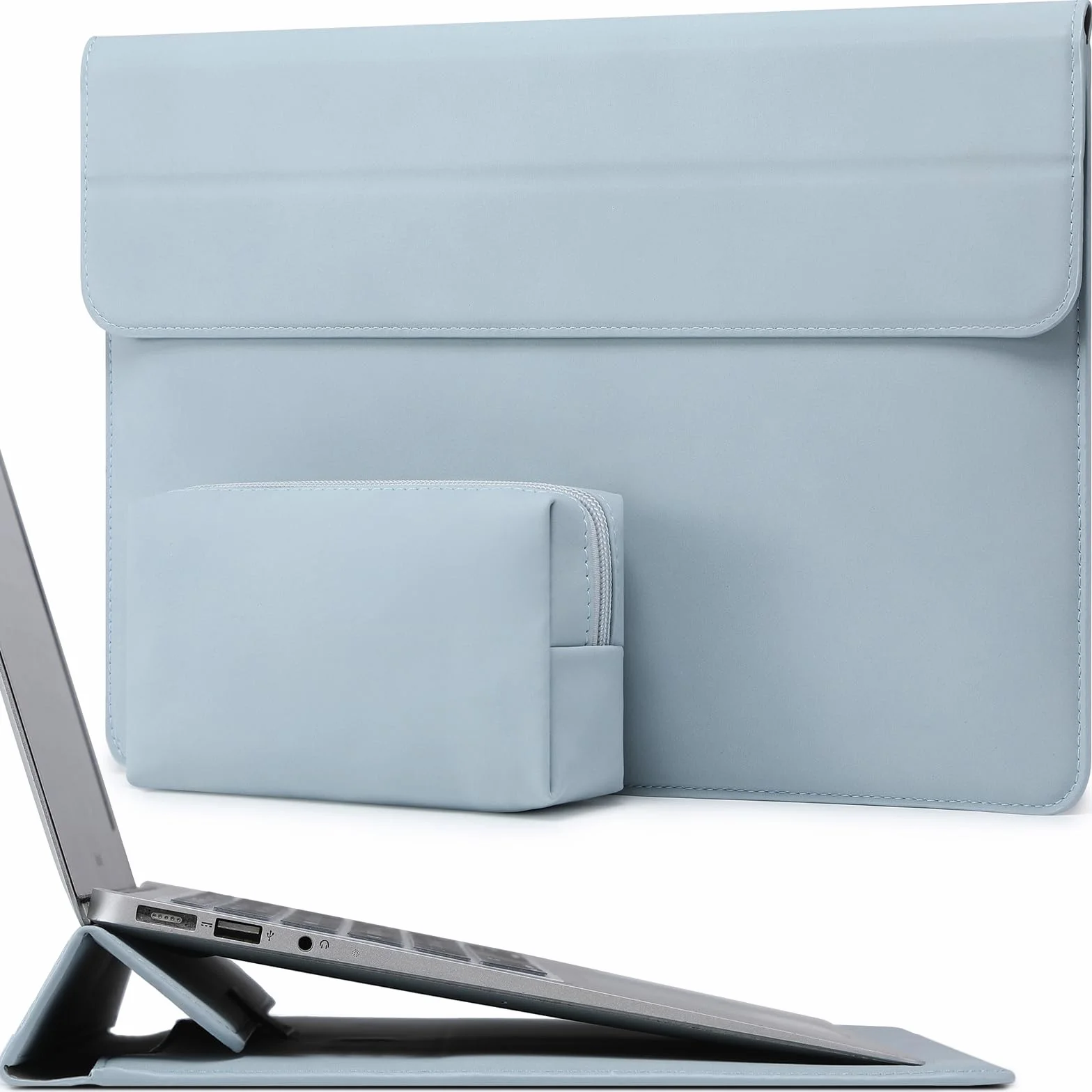 HYZUO 13 Pulgadas Funda para Portátiles con Soporte para 2026-2018 MacBook Air 13 M5 M4 M3 M2 M1, 2026 13" MacBook Neo, 2026-2016 MacBook Pro 13 M2 M1, 13" iPad Pro/Air, Surface Pro 12-3, Azul Pálido