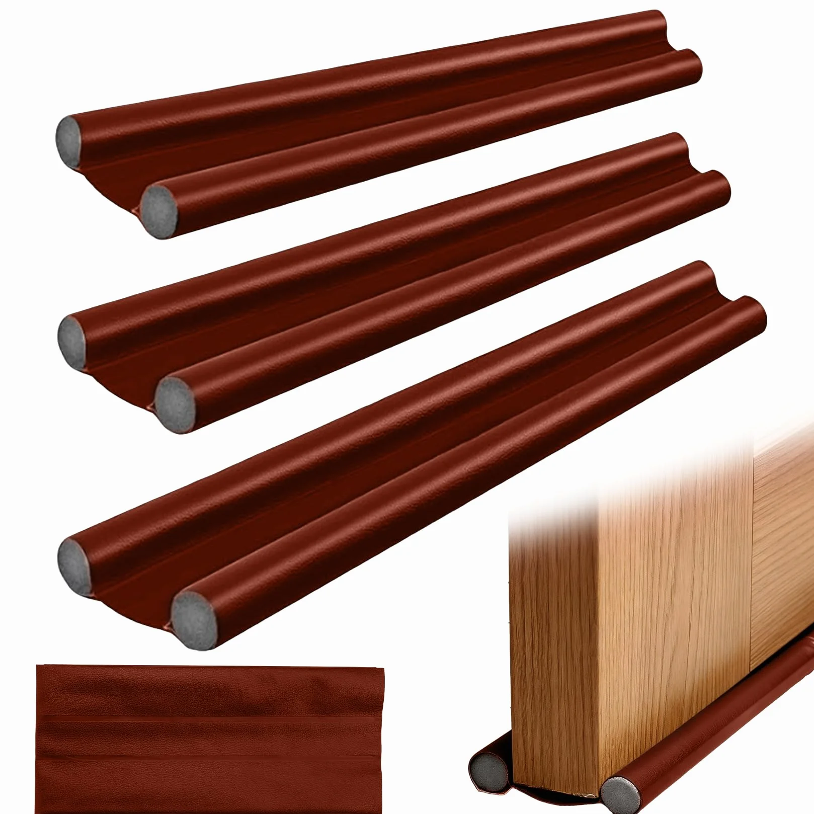 3 Pcs Burletes para Puertas, 96cm Burlete Puerta Entrada, Doble Capa Burletes para Ventanas Cortavientos(marrón)