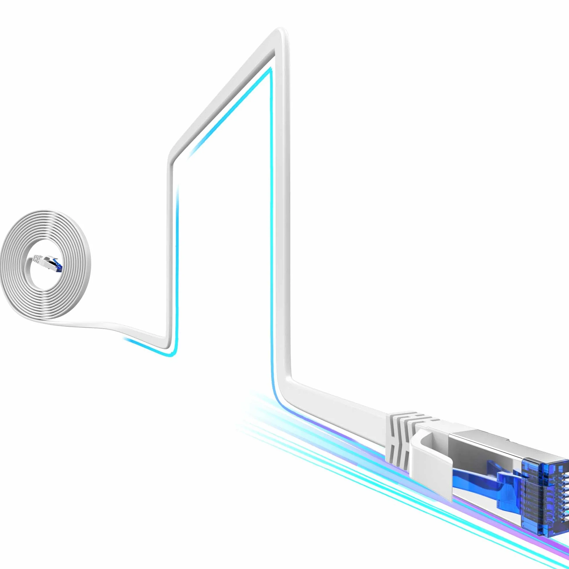 Cable Ethernet plano Cat8 de 15 pies para interiores y exteriores, cable Ethernet ultrafino invisible de alta velocidad 40 Gbps 2000 MHz, cable de Internet blindado flexible, cable de red SFTP Cat 8