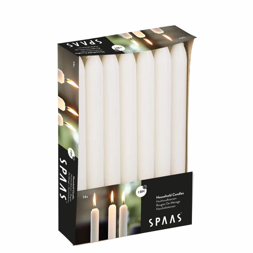 Spaas Velas cónicas de Cena 21/220 mm 8 Horas Blanco Cera de parafina