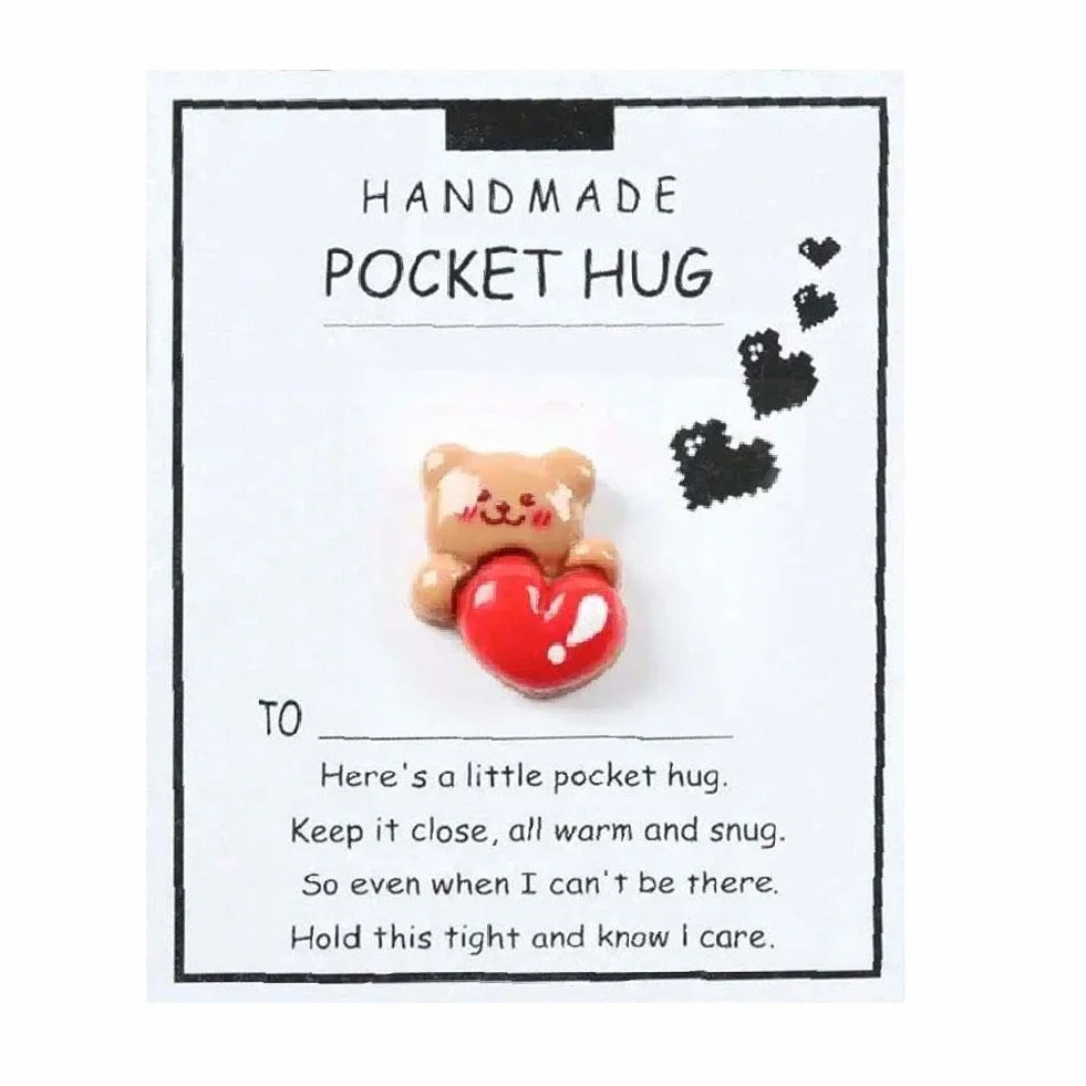 Un pequeño abrazo de oso de bolsillo, enviándote un abrazo de oso con tarjetas positivas, adornos emocionales, soporte de tarjeta de oso Kee con saludo