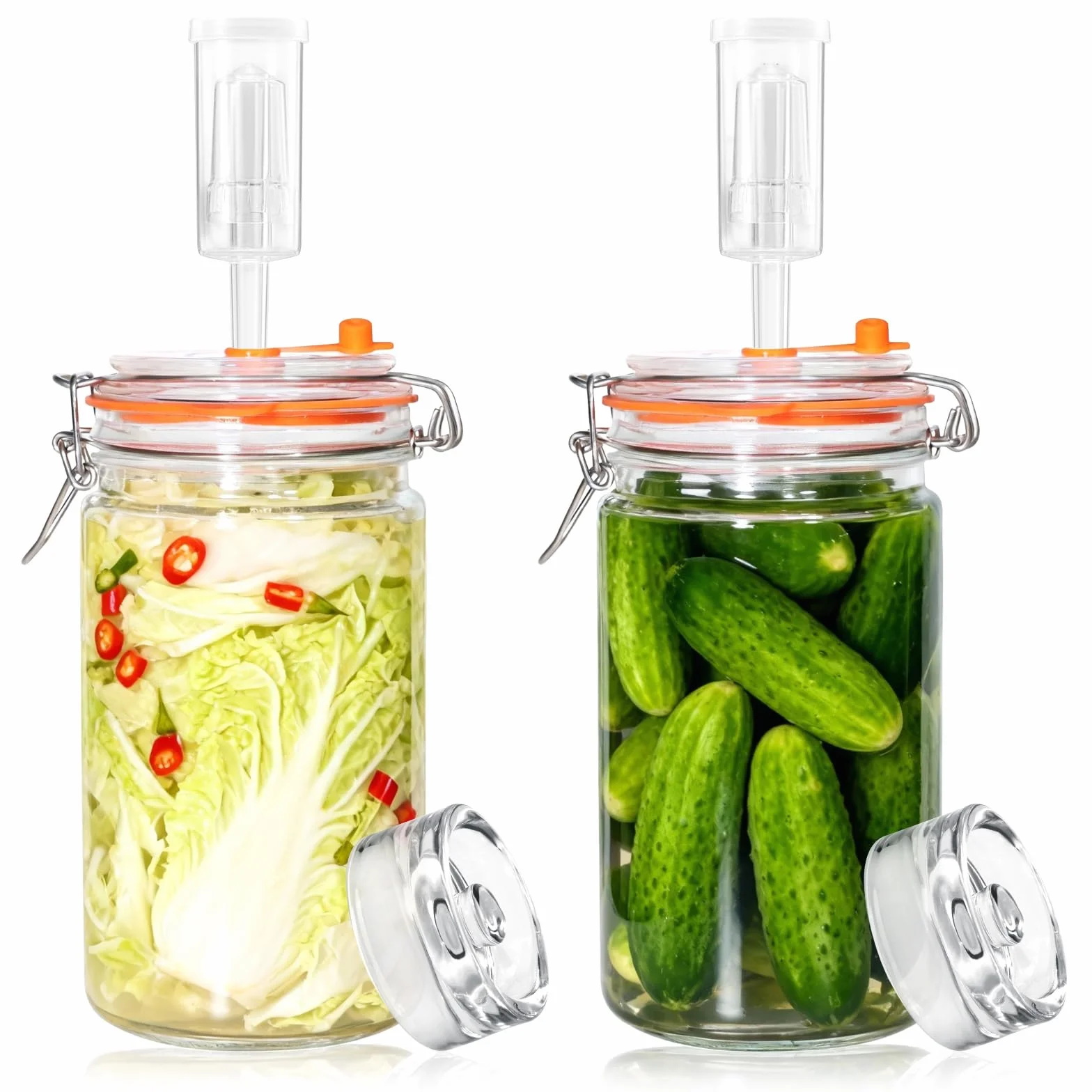 Kit de 2 Tarros de Fermentación de 1,5L con Pesas de Vidrio - Recipiente para Kimchi, Chucrut, Kombucha y Verduras Encurtidas - Incluye 2 Tarros y 2 Pesas