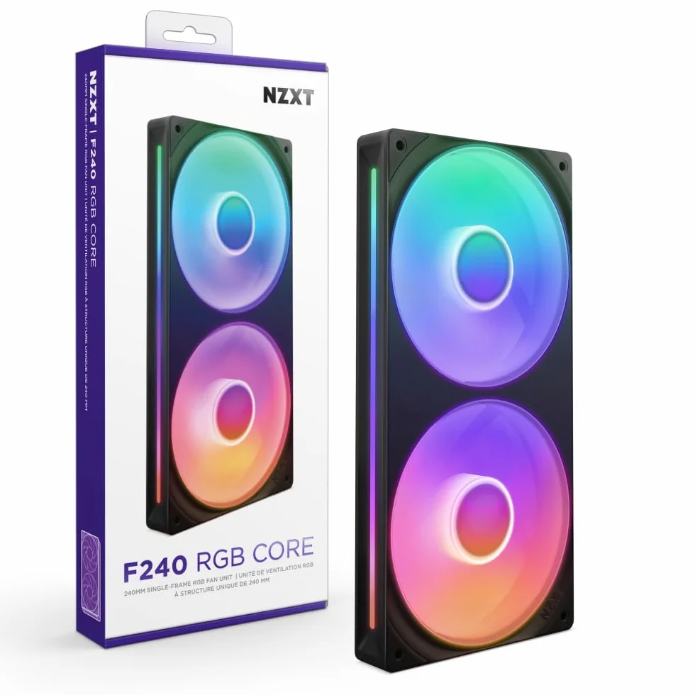 NZXT F240 RGB Core - Unidad de 240 mm con 2 ventiladores RGB de 120 mm - Control de velocidad e iluminación - Alta presión estática y flujo de aire - 8 LED aRGB por ventilador - Negro