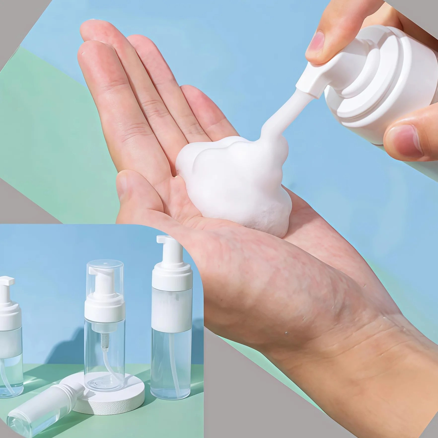 Dispensador de jabón de viaje 100 ml, botellas de espuma rellenables, transparentes, para champú y cosméticos