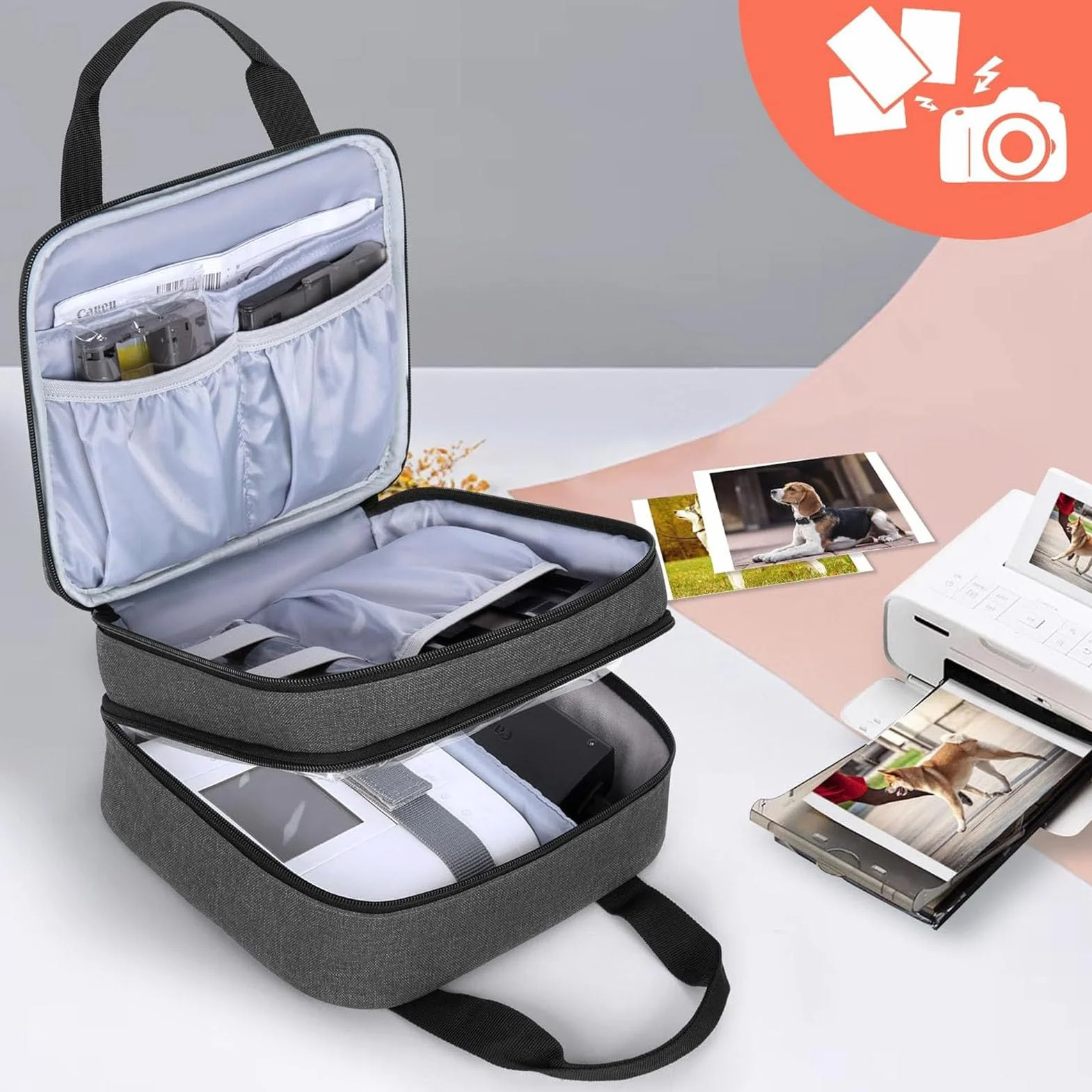 Goshyda Bolsa de Transporte para la Impresora Fotográfica Selphy CP1500 CP1300 CP1200, Estuche Portátil de Impresora con Divisor Ajustable, para Impresora de Almacenamiento y Accesorios
