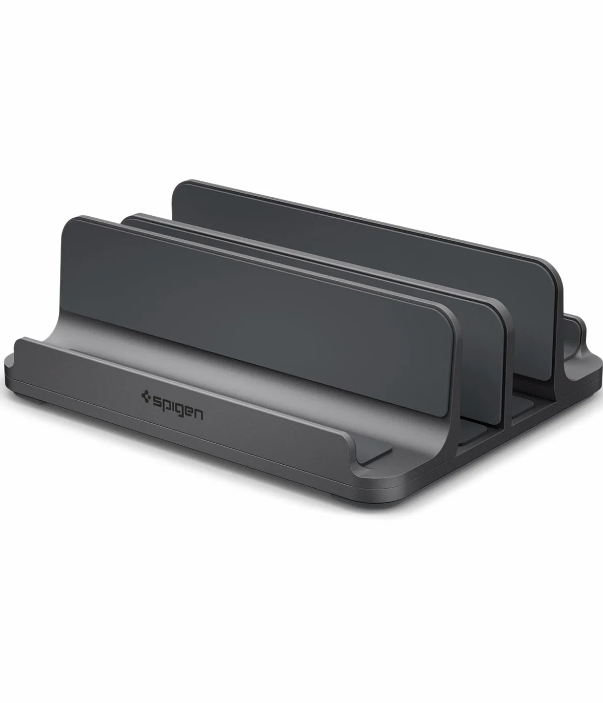 Spigen Soporte Vertical [hasta 4 Dispositivos] Organizador de Escritorio para Portátil, Tablet y Moviles, Compatible con MacBook Pro Air Mini Neo, iPad Pro Air, iPhone 17 16 15, Galaxy, Pixel