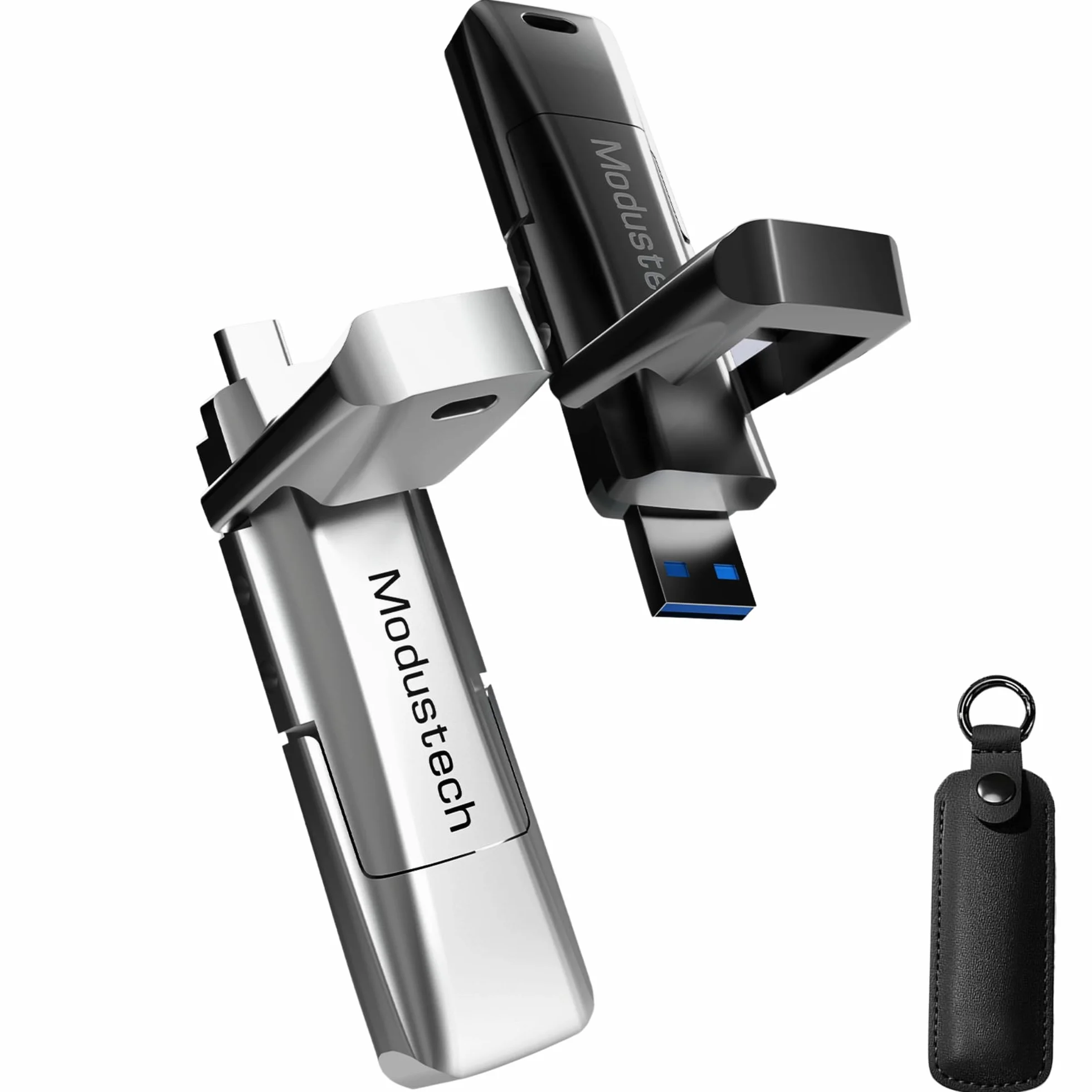 ModusTech SSD externo USB-A y USB-C de 512 GB, SSD externo rápido USB 3.2 | Unidad de estado sólido portátil para Mac, PS4, Xbox X/S, PC, iPhone 15/16 | Diseño de tapa abatible (dorado, 512 GB)