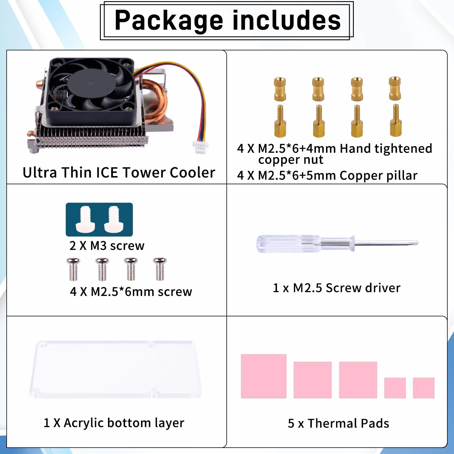 GeeekPi Ultra Thin Ice Tower Cooler para Raspberry Pi 5, radiador activo de aluminio con ventilador PWM de 40 x 40 x 7 mm para Raspberry Pi 5 4 GB/8 GB/16 GB