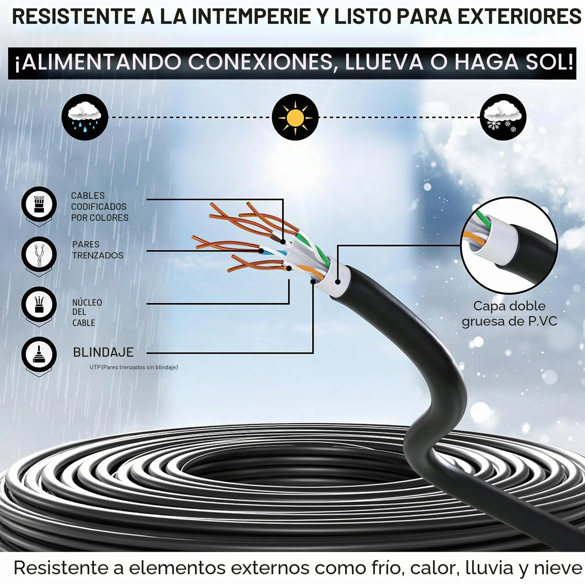Mr. Tronic Impermeables Exteriores Cable Ethernet Cat 6 De 100m, Bulk Cable de Red LAN Para Internet Rápida & Fiable - AWG24 Cat6 a Granel, 1 Gbps Internet UTP CCA (100 Metros, Negro)