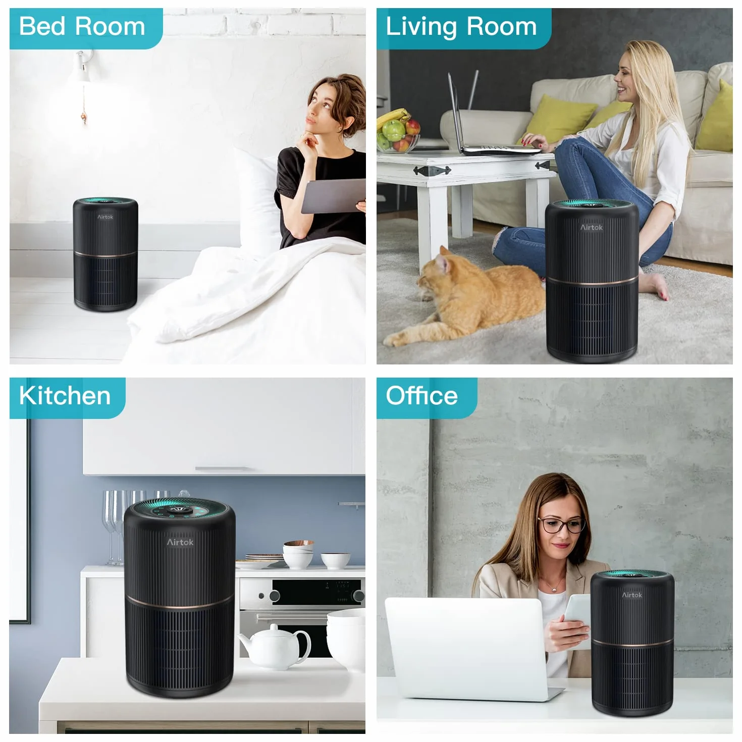 AIRTOK Purificador de Aire con Filtro HEPA, 4 Etapas, 3 Velocidades, Luz Nocturna