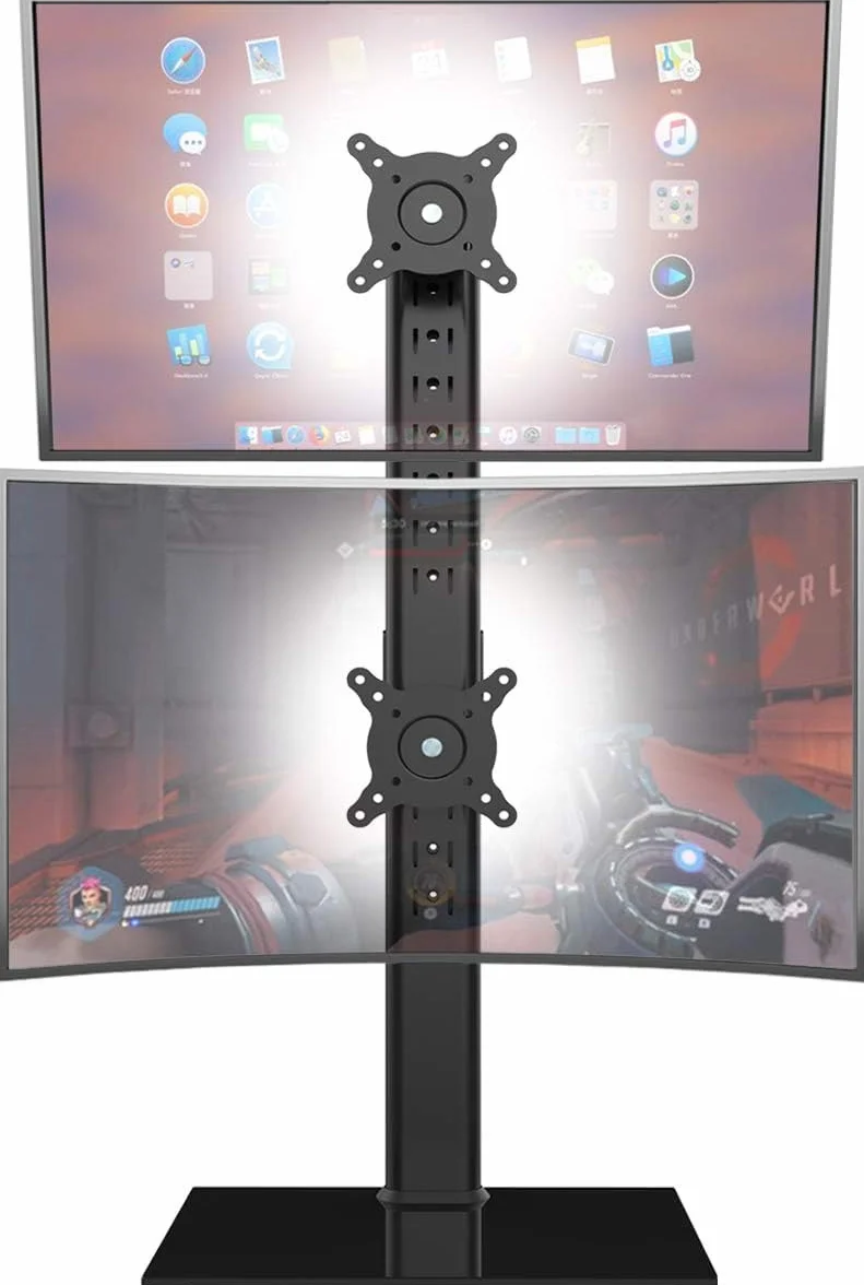 Hemudu - Soporte para monitor doble (vertical, apilable, se adapta a dos pantallas de 13 a 34 pulgadas con giro, inclinación, altura ajustable, soporta una (1) pantalla de hasta 20 kg,HT05B-002P