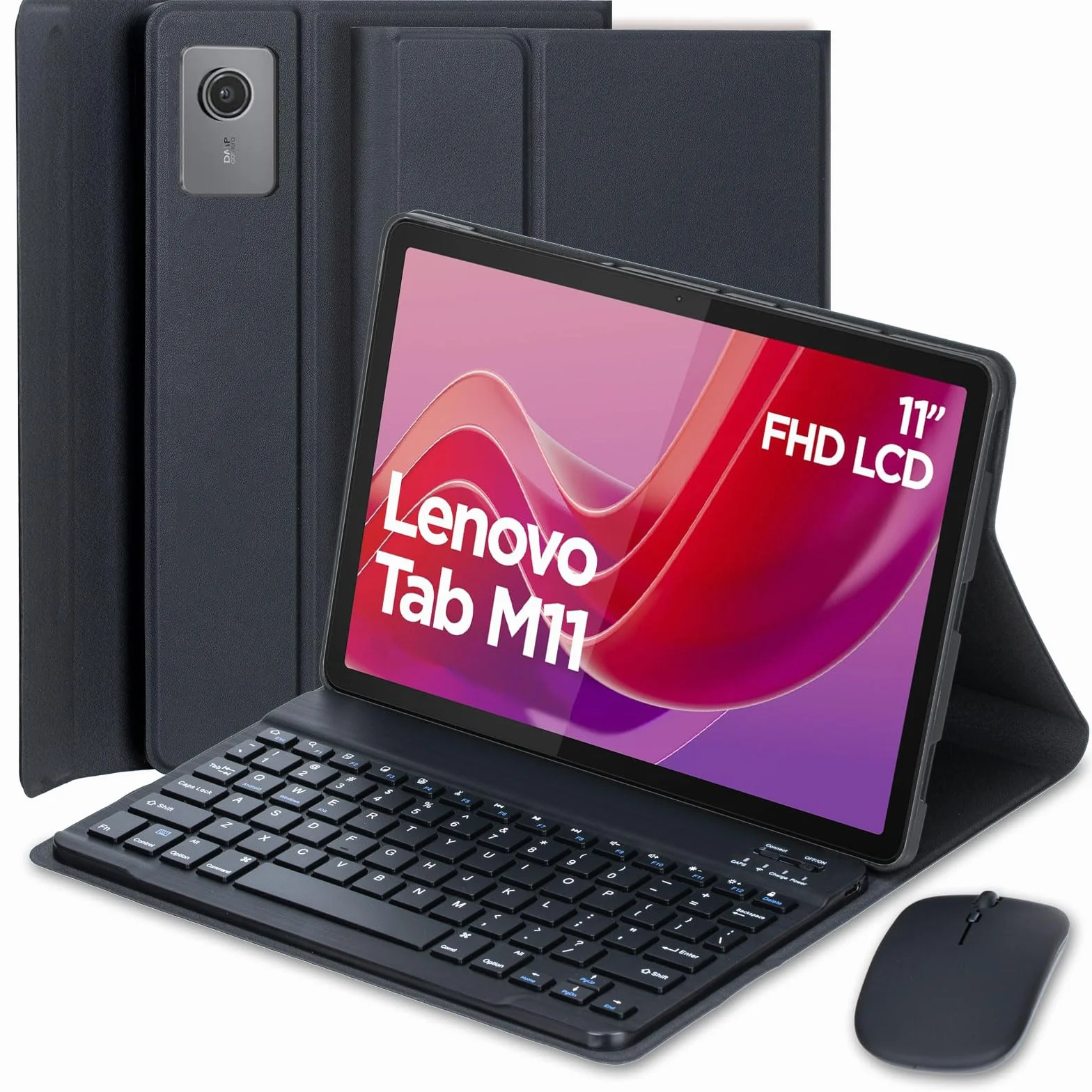 Funda con Teclado para Lenovo Tab M11 11 Pulgadas 2024 Modelo TB330FU/TB330XU, con Ratón Español Ñ Teclado Bluetooth Inalámbrico Desmontable con Ultrafina Funda,Negro