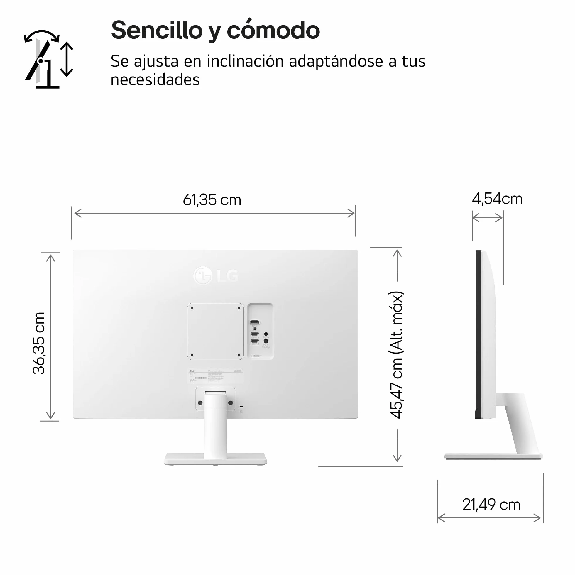 LG 27US500-W - Monitor 4K UltraHD 27", Panel IPS 3840x2160 (16:9), HDR10, Super Resolution+, DCI-P3 90%, 2× HDMI 2.0 y DisplayPort 1.4, 60 Hz, 5 ms, Inclinación Ajustable, Blanco