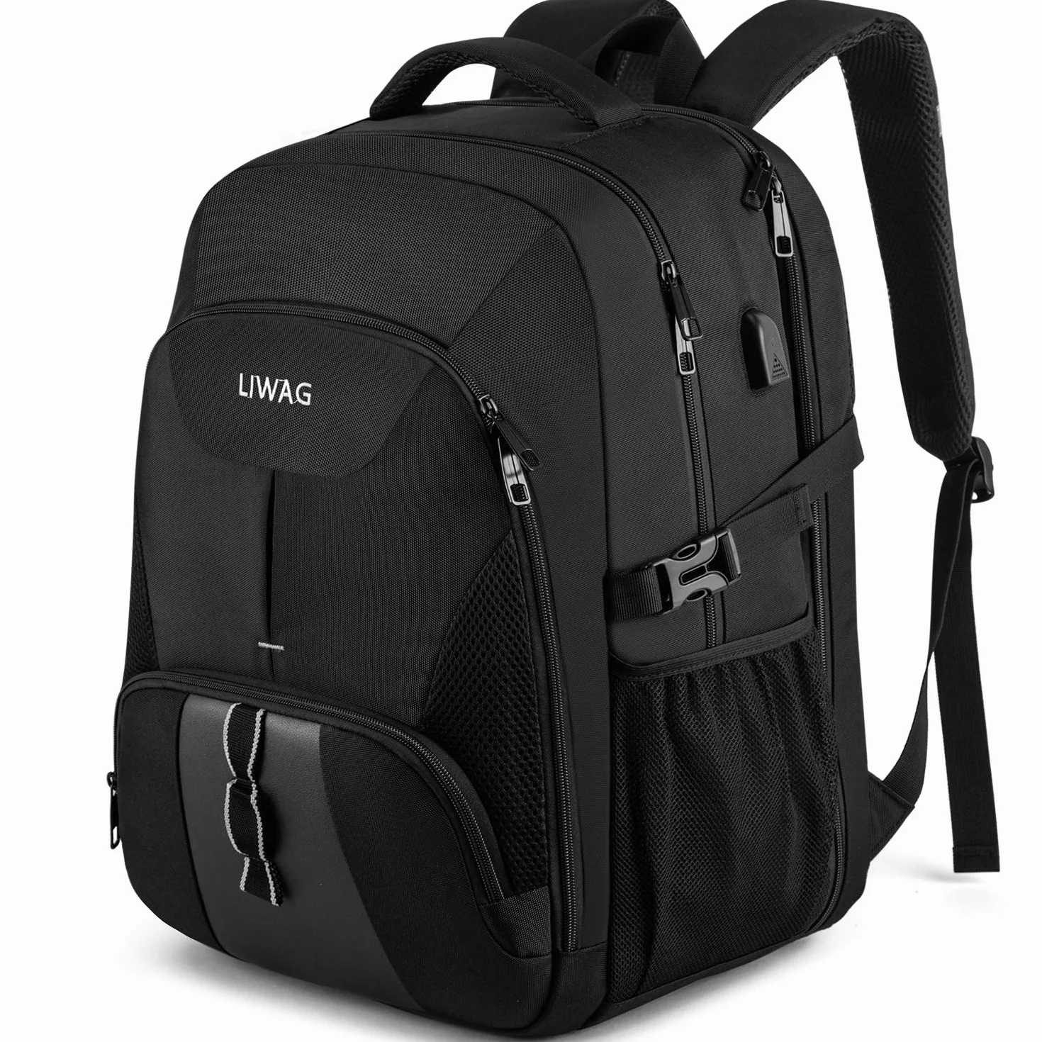Mochila Hombre Grande 50L Mochila Portatil 17 Pulgadas Impermeable Antirrobo Mochila Ordenador Portatil con Puerto USB Mochila Portatil Bolsa para Negocio Trabajo Diario Viaje Escolares - Negro