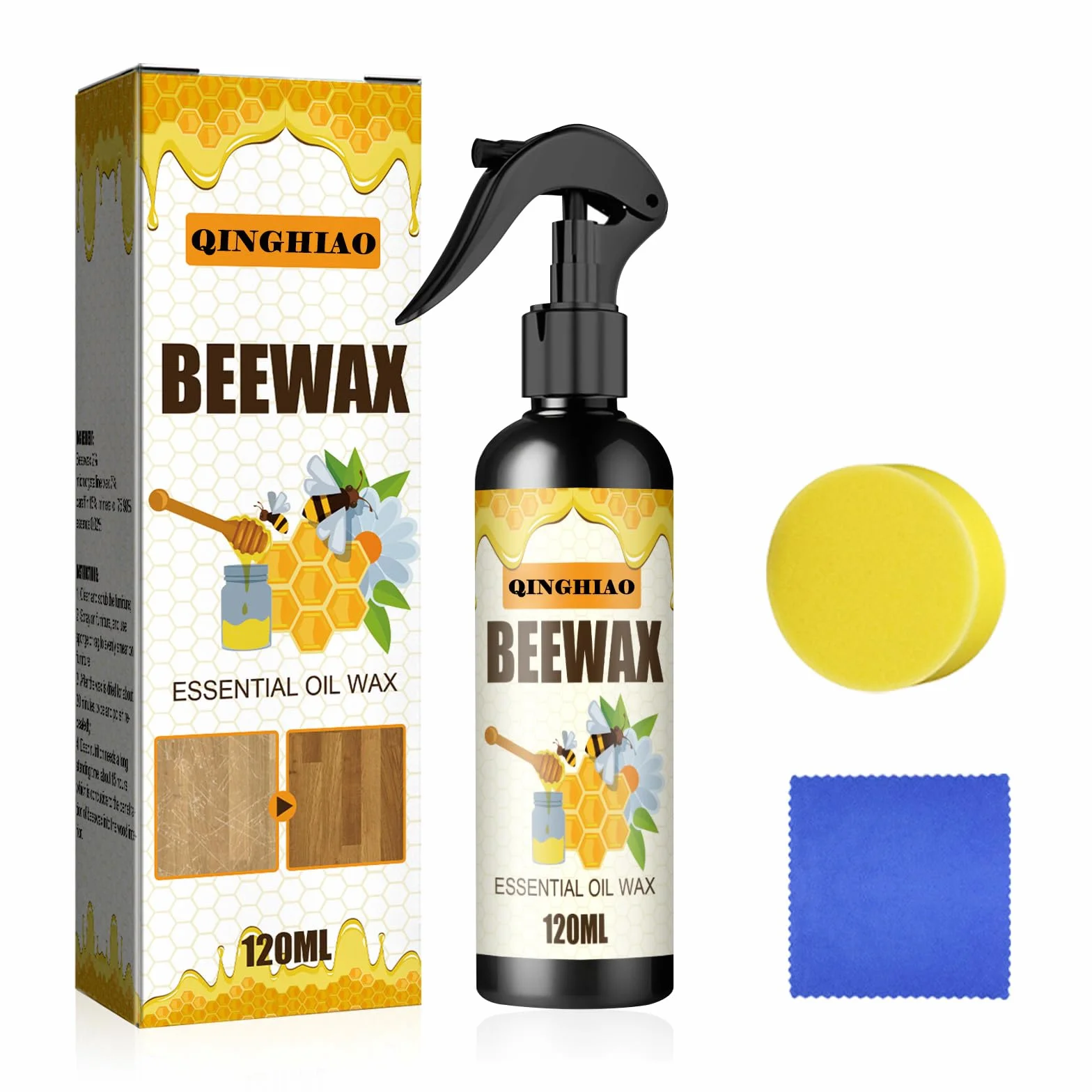Aerosol de cera de abejas de micromolécula natural, cera de abejas en spray para pulir y limpiar muebles, cera de abejas multiusos para renovar el suelo de los muebles de madera (120 ml)