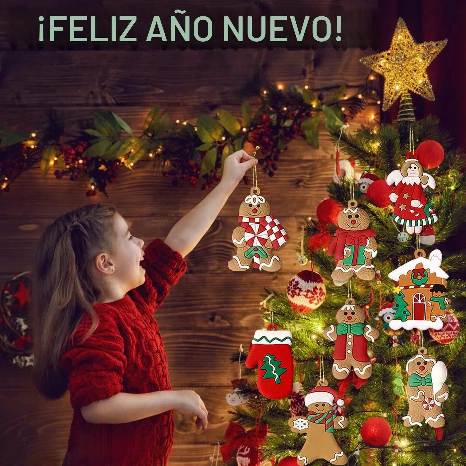 Adornos Navideños de Pan de Jengibre 20 Piezas Mini Colgantes para Árbol de Navidad