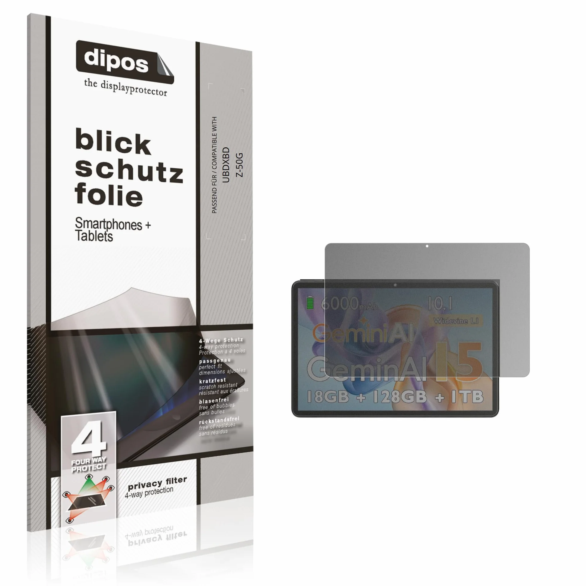 dipos Protector de Pantalla Antiespía para UBDXBD Z-50G | Película protectora mate, filtro de privacidad 4 vías, ajuste perfecto, antiarañazos, sin burbujas, autoadhesivo