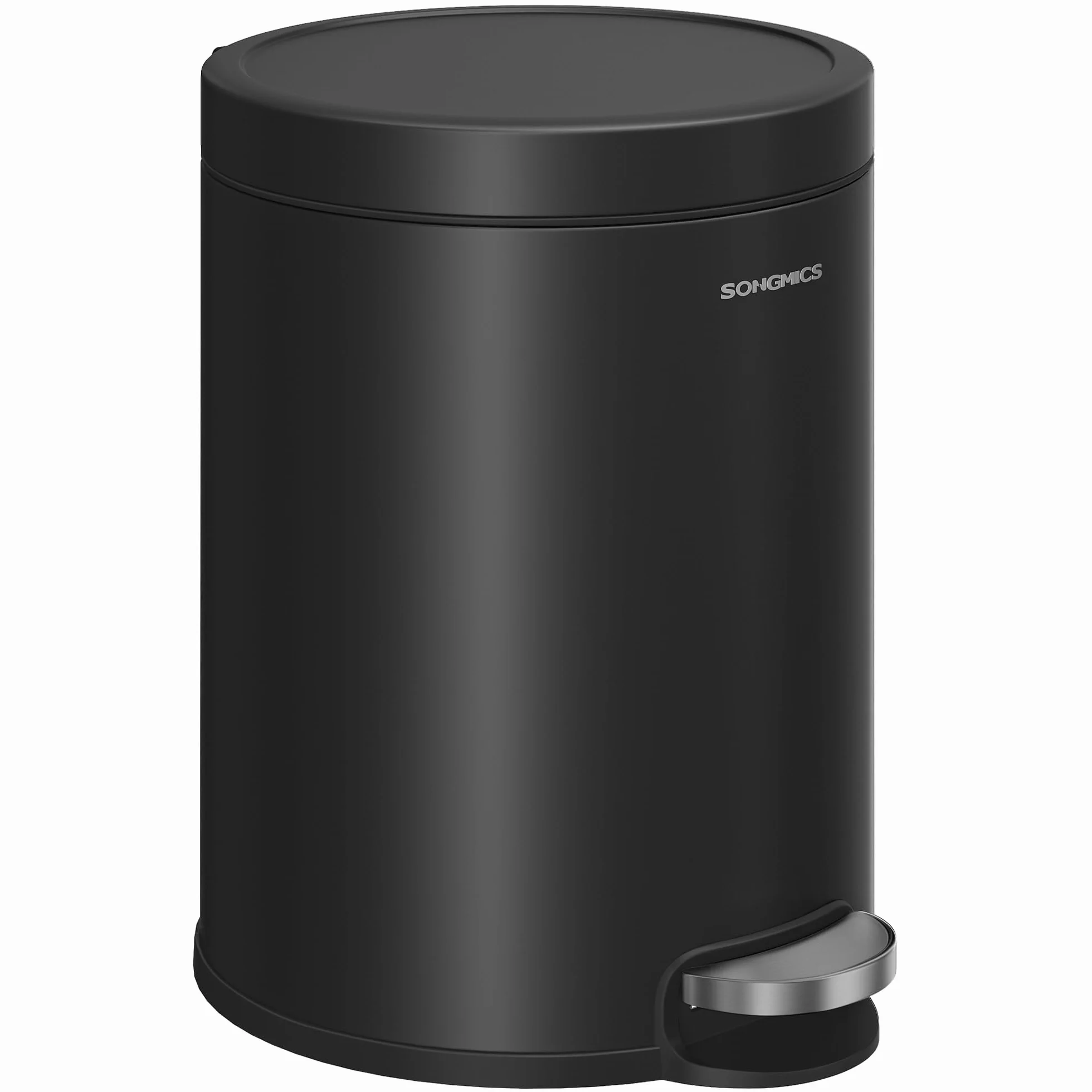 SONGMICS Cubo de Basura de Baño, 6 L, Cubo de Acero con Tapa de Cierre Suave, Cubo Interior, para Residuos, Dormitorio, Negro Tinta LTB016BZ02